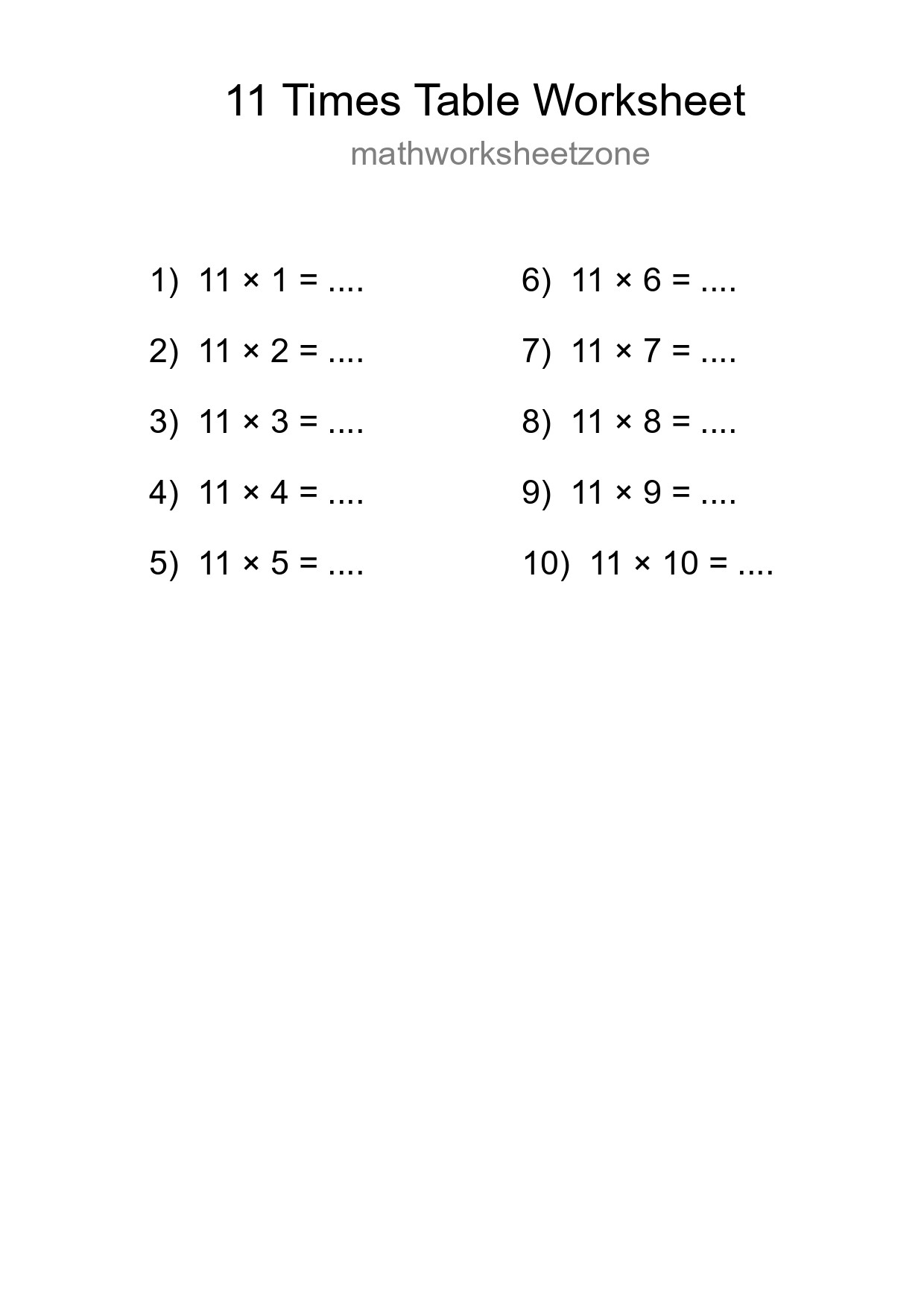 11 Times Table Worksheet For Grade 4 With Answers - Part 59