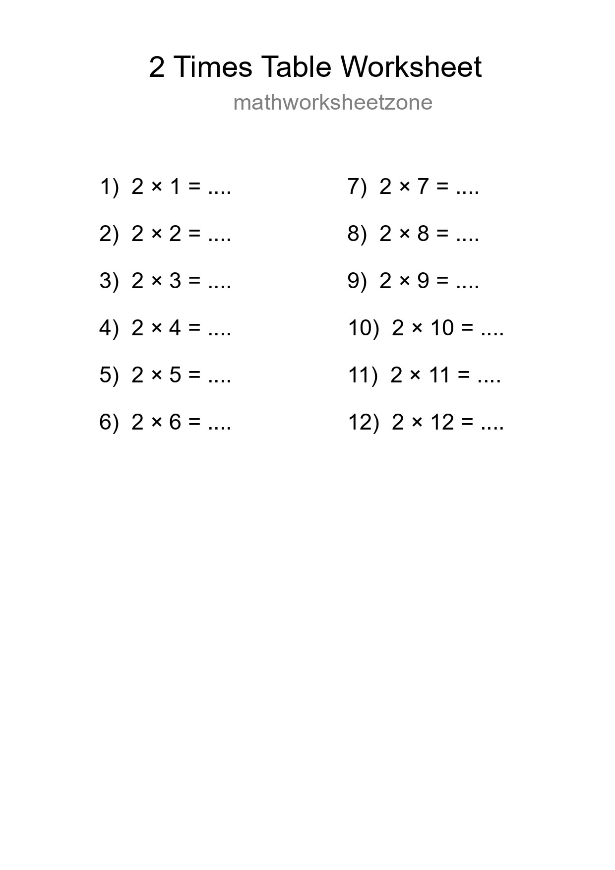 2 Times Table Worksheet For Grade 2 With Answers - Part 239