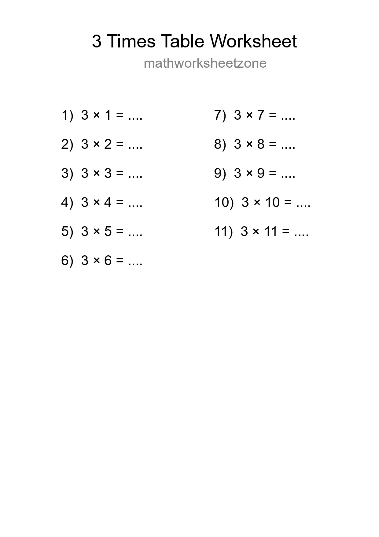 3 Times Table Worksheet For Grade 2 With Answers - Part 249