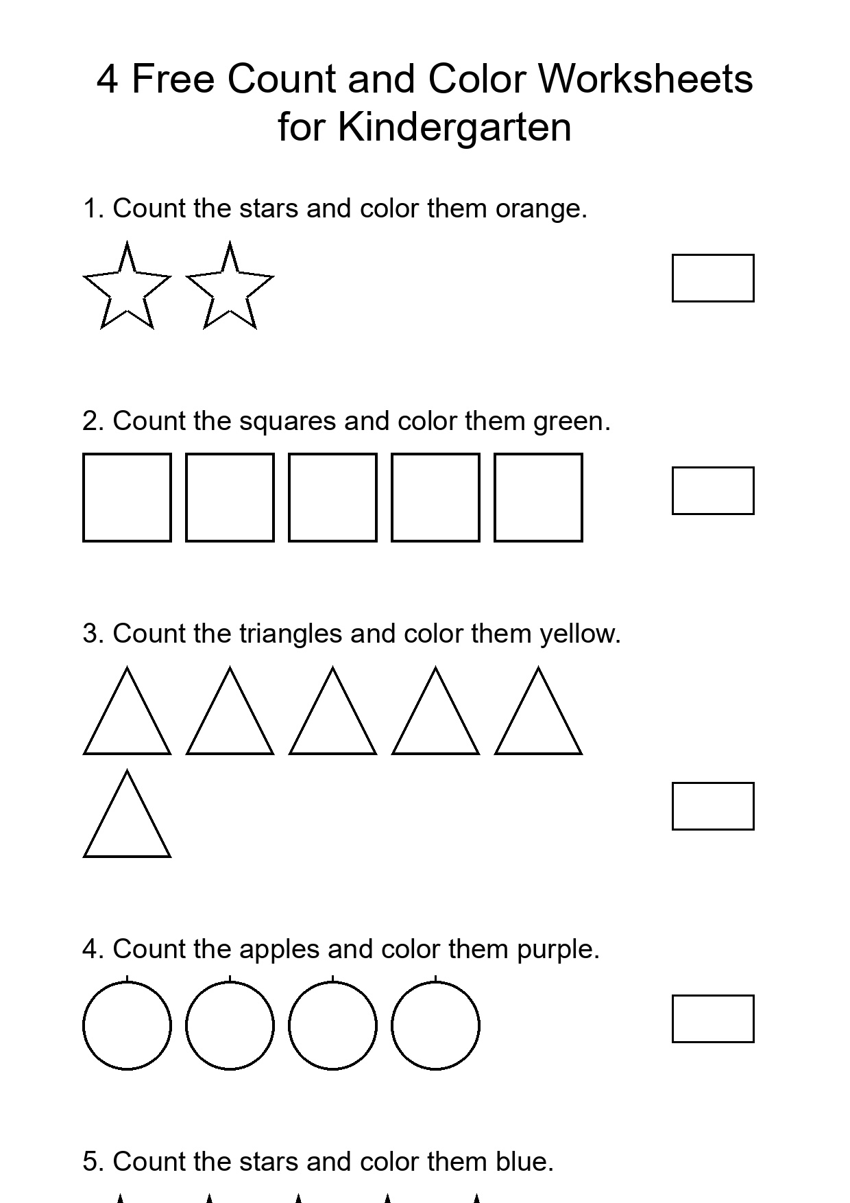 4 Free Count and Color Worksheets for Kindergarten