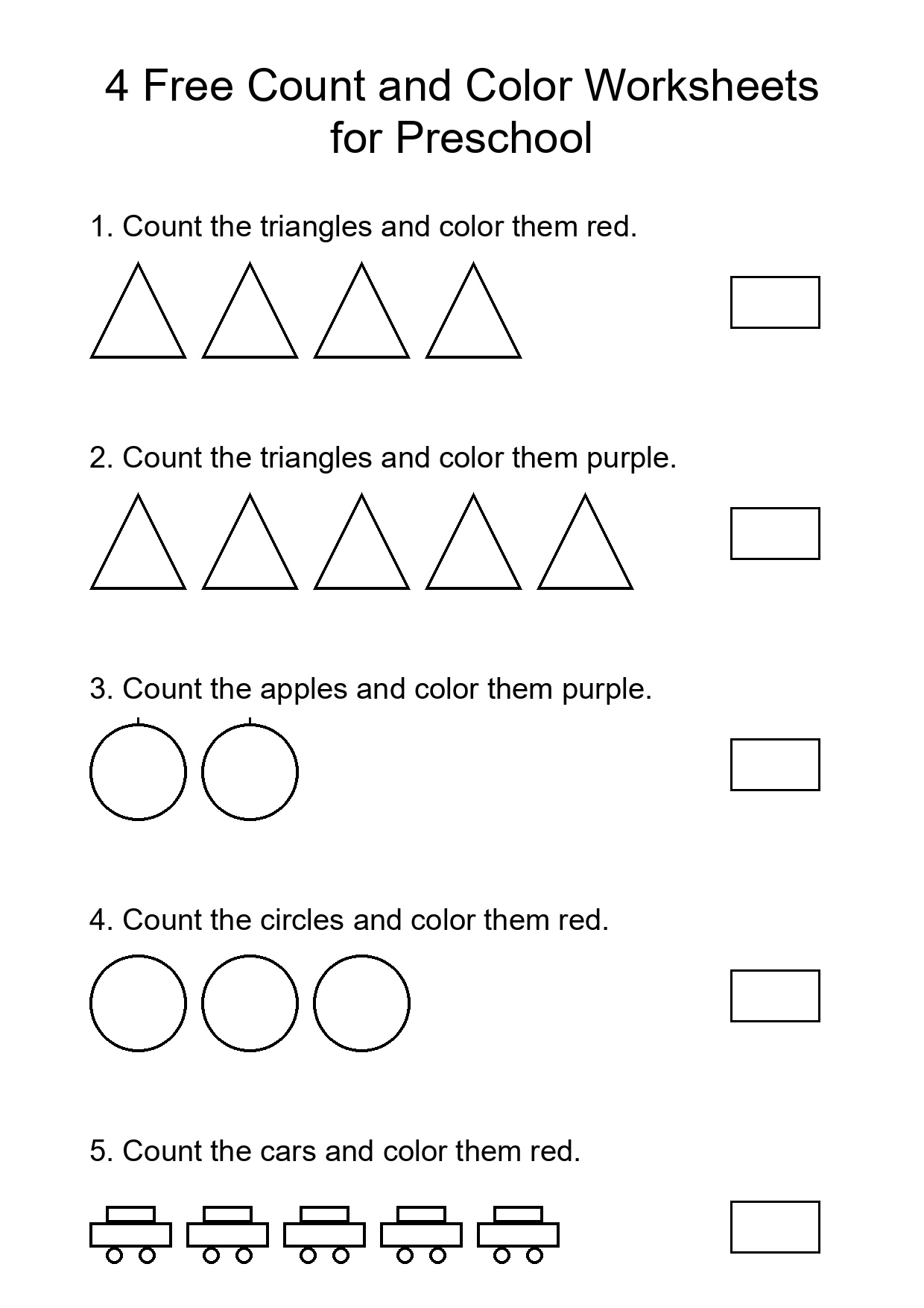 4 Free Count and Color Worksheets for Preschool