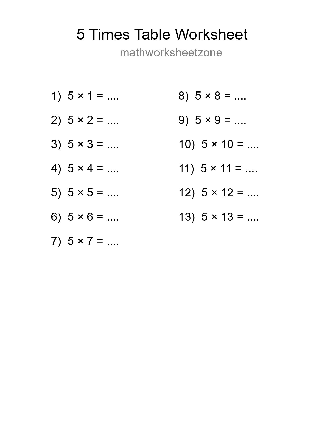 5 Times Table Worksheet For Grade 2 - Part 79