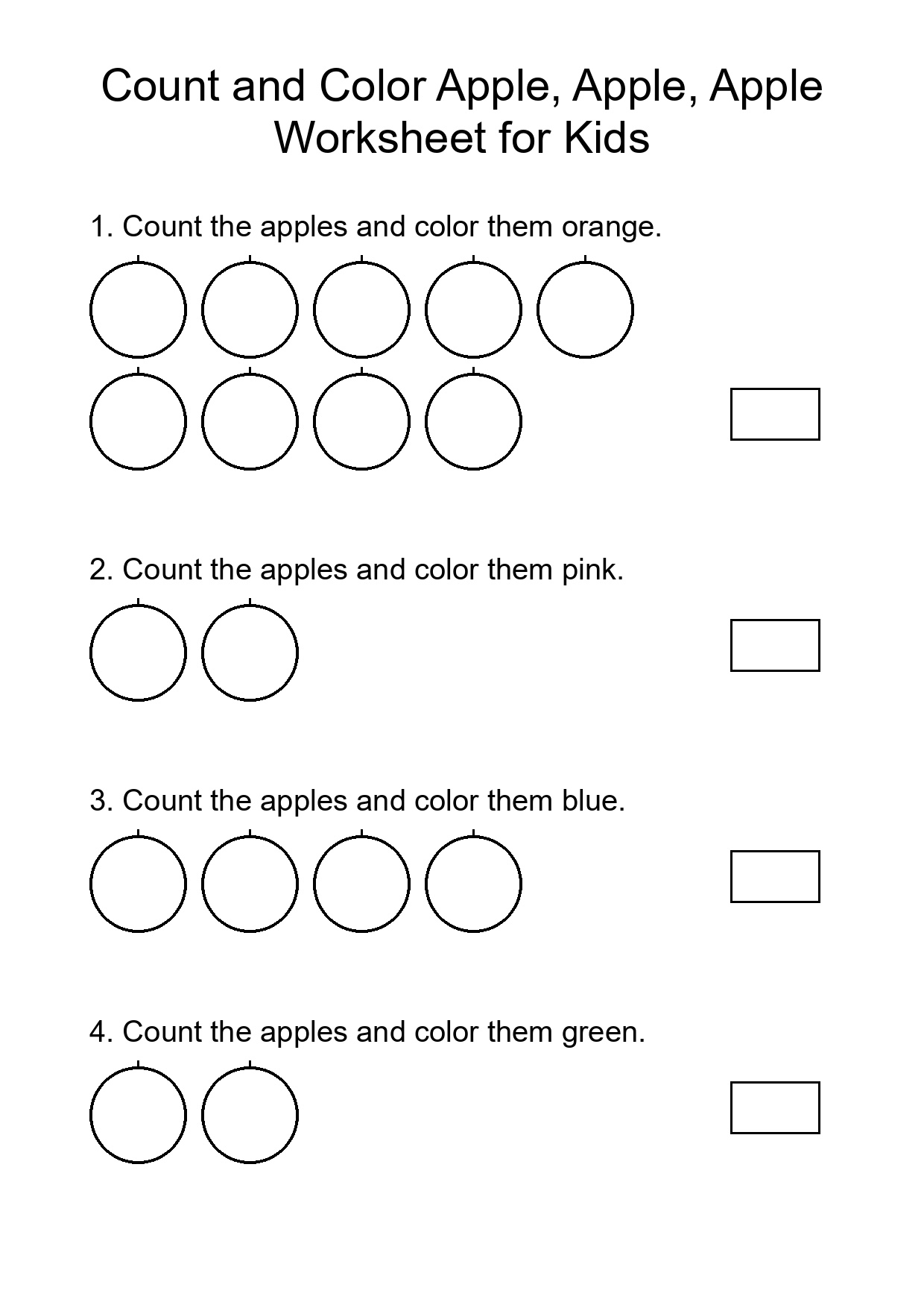 Count and Color Apple, Apple, Apple Worksheet for Kids