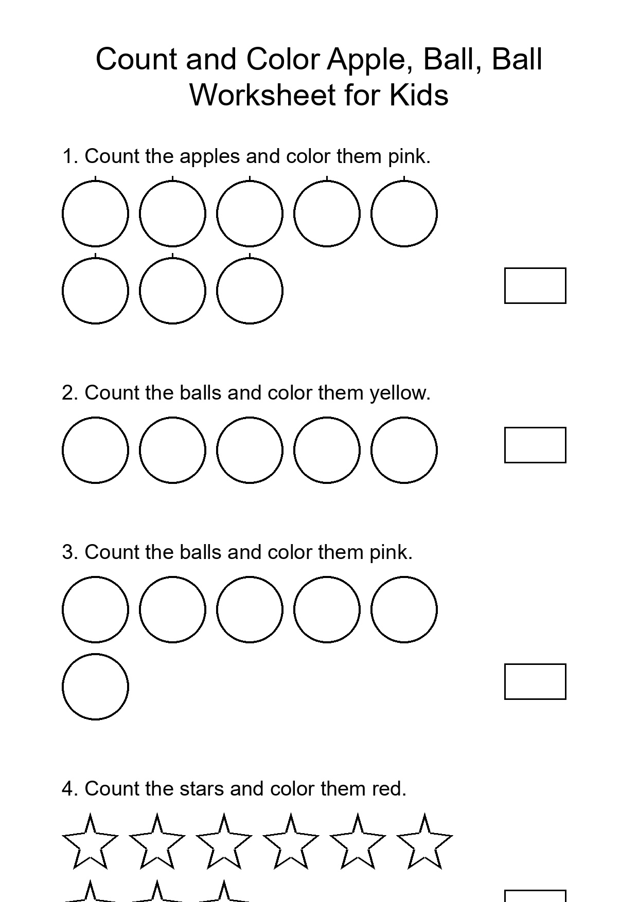 Count and Color Apple, Ball, Ball Worksheet for Kids