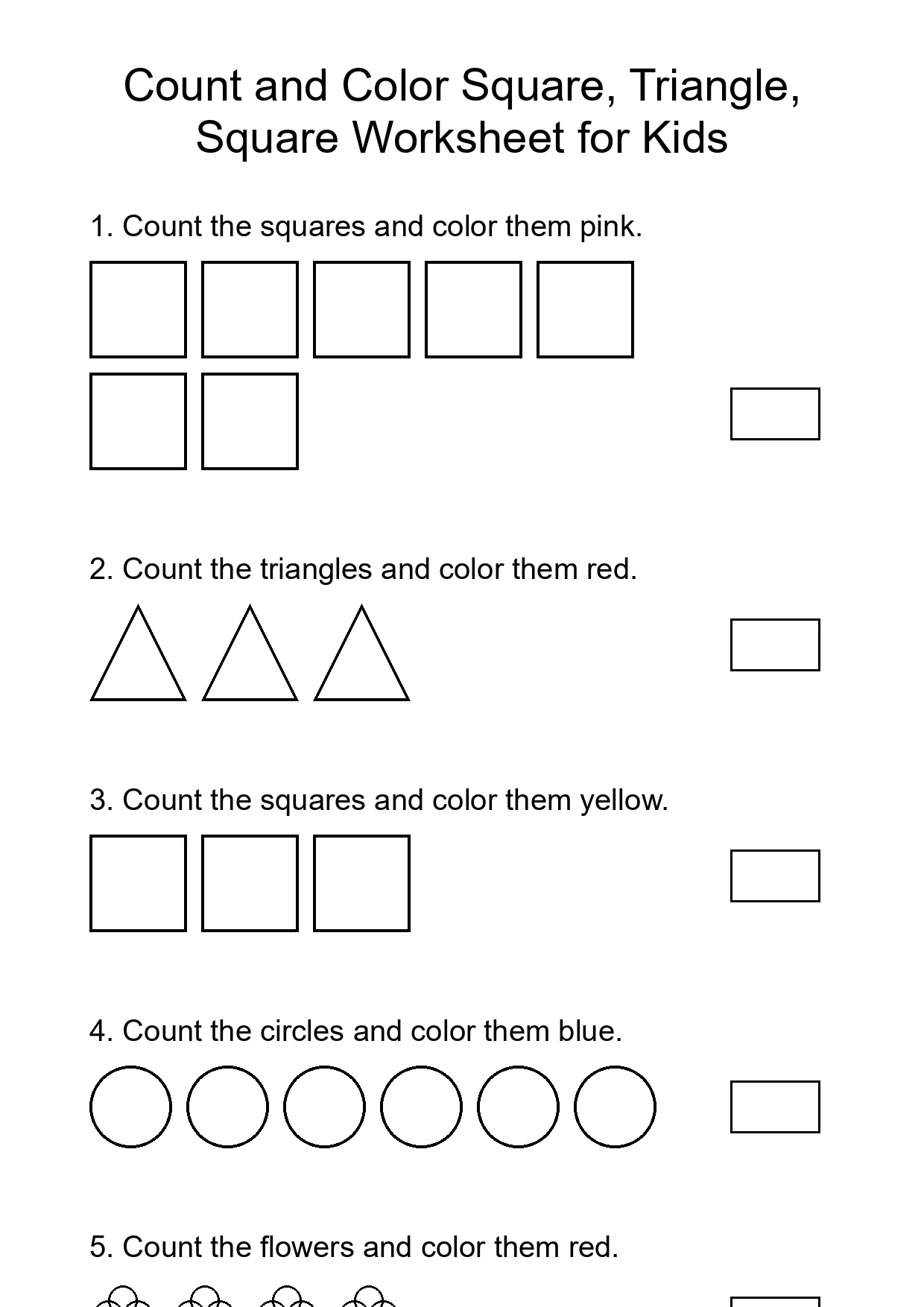 Count and Color Square, Triangle, Square Worksheet for Kids