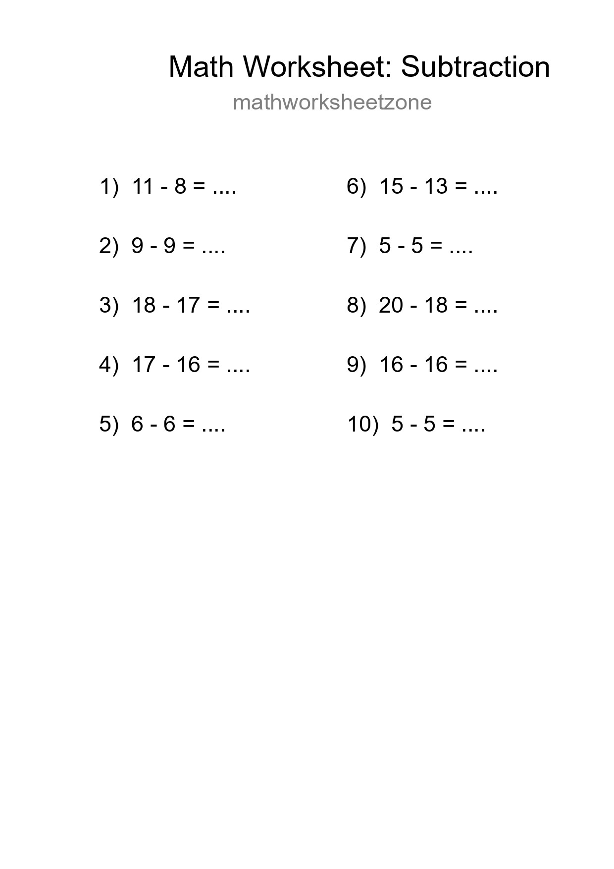 Free 10 Subtraction Math Worksheet For Grade 2 - Part 298