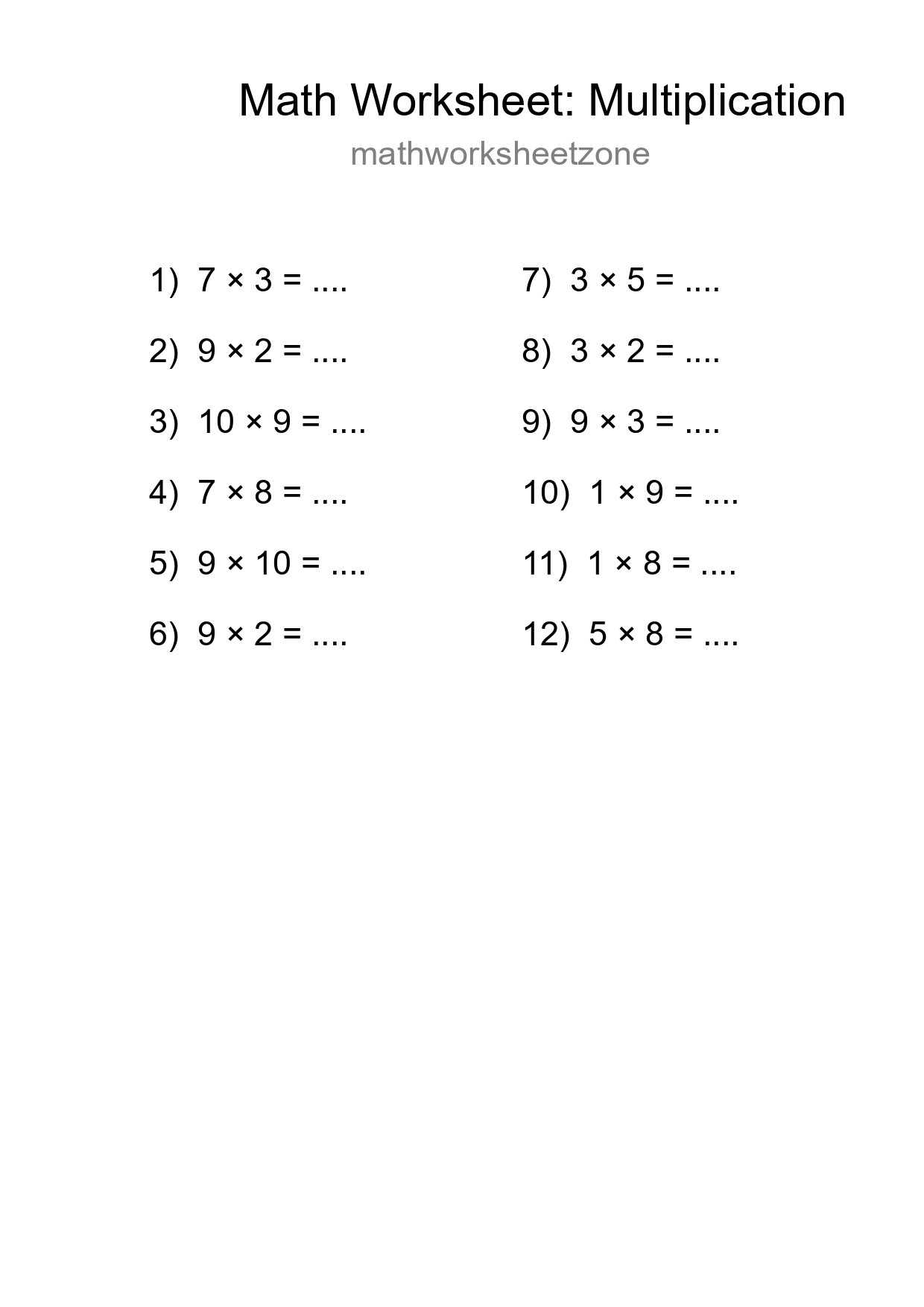 Free 12 Multiplication Math Worksheet For Grade 1 With Answers - Part 167