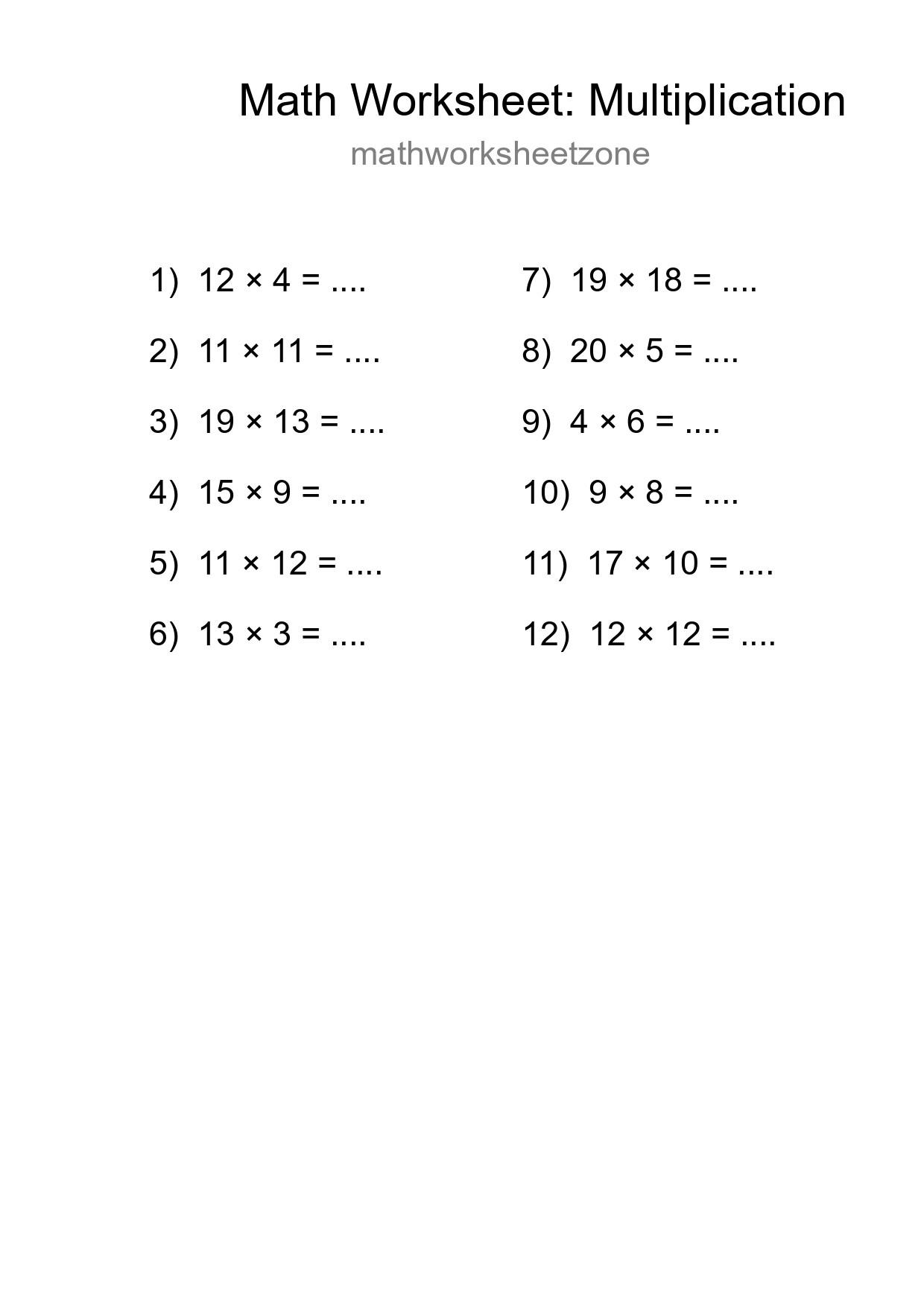 Free 12 Multiplication Math Worksheet For Grade 2 - Part 87