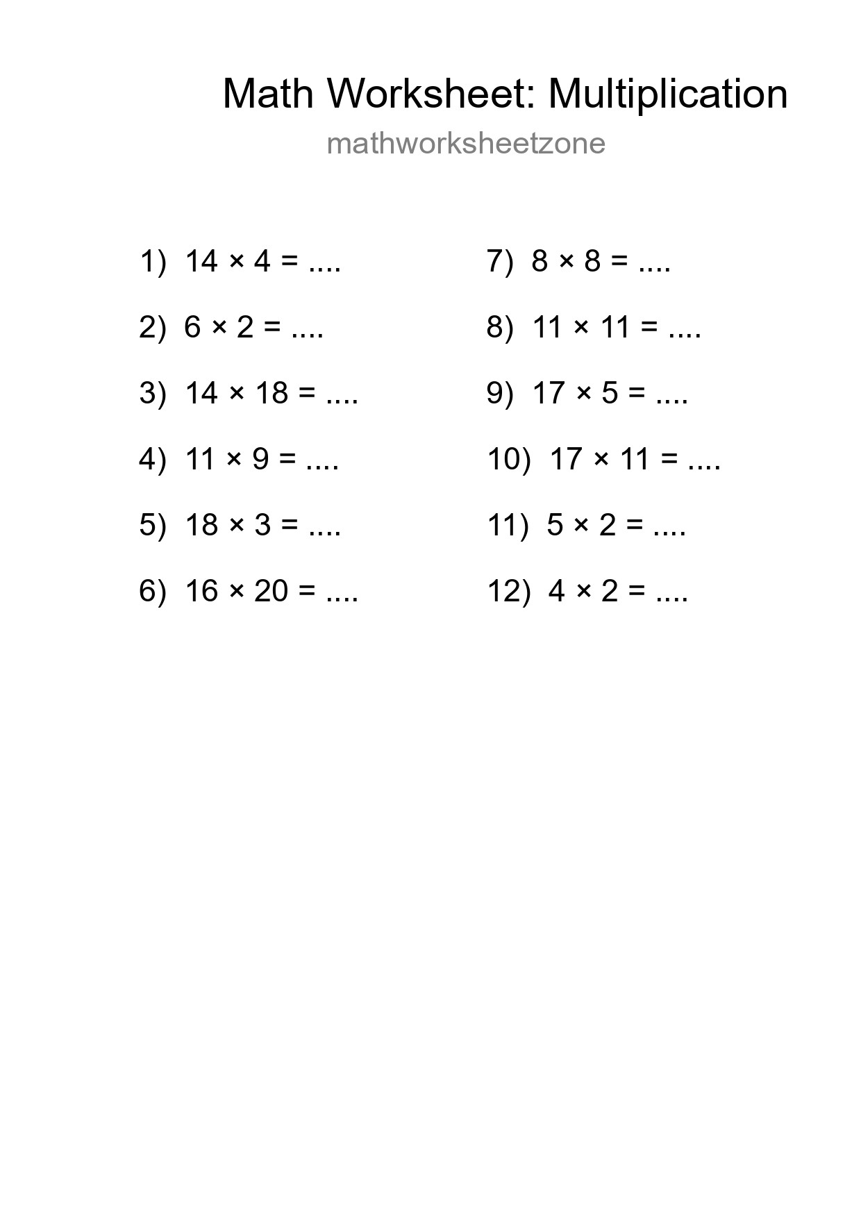 Free 12 Multiplication Math Worksheet For Grade 2 With Answers - Part 127