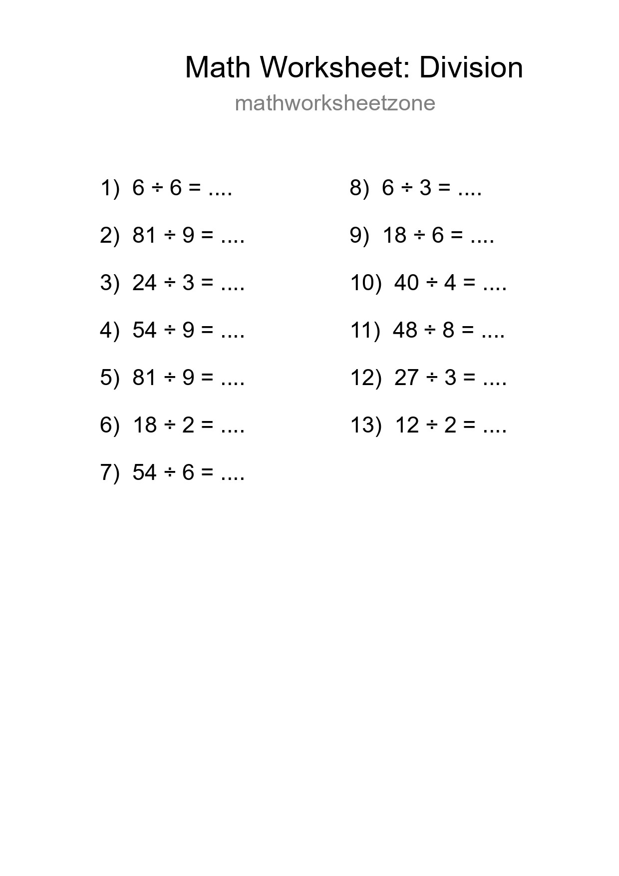 Free 13 Division Math Worksheet For Grade 1 - Part 64
