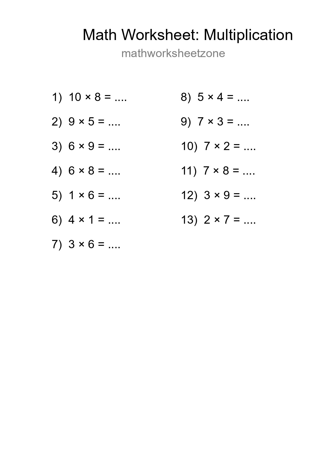 Free 13 Multiplication Math Worksheet For Grade 1 - Part 77