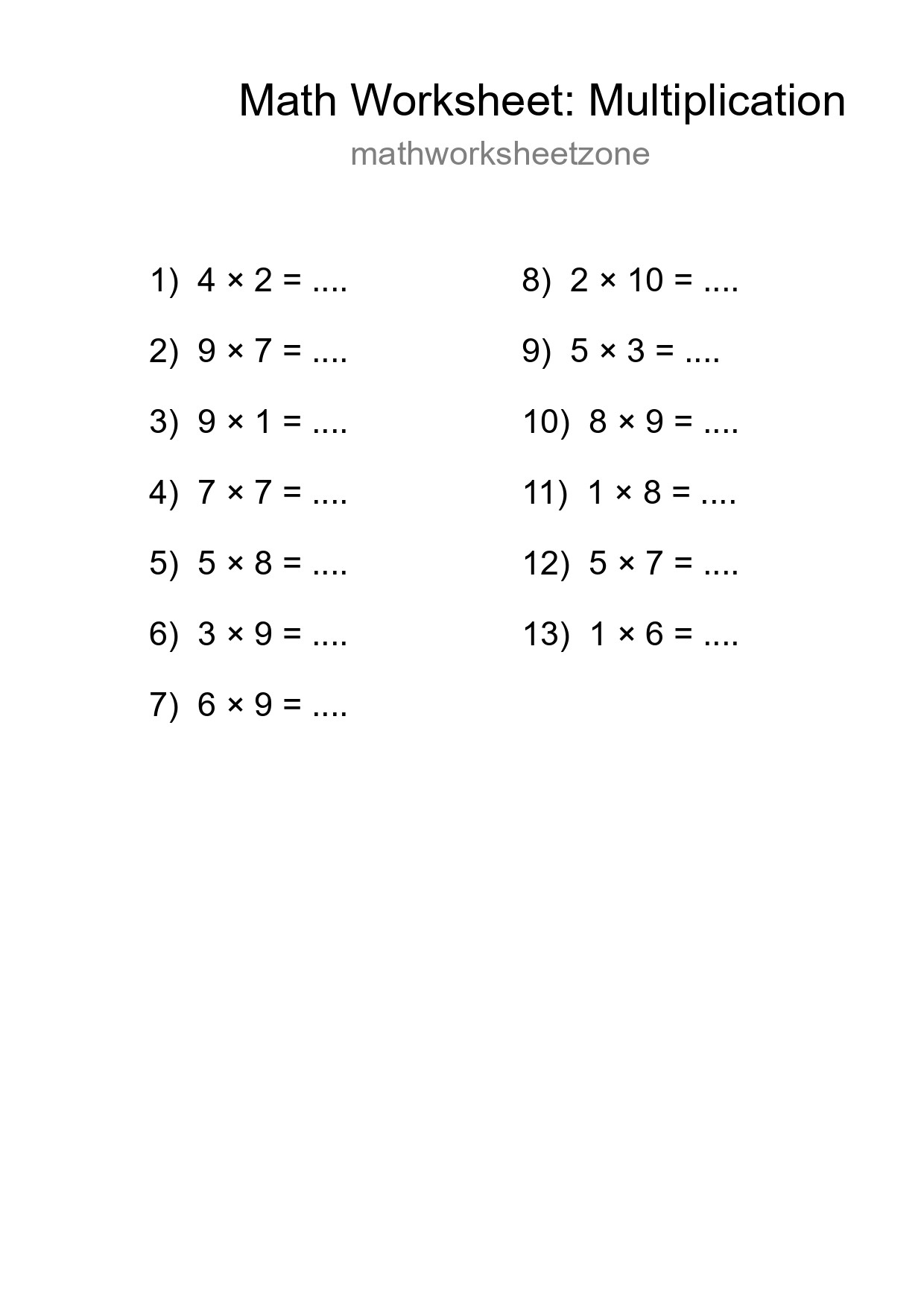 Free 13 Multiplication Math Worksheet For Grade 1 With Answers - Part 107