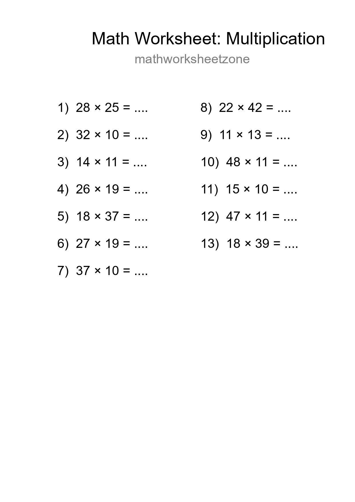 Free 13 Multiplication Math Worksheet For Grade 2 - Part 137