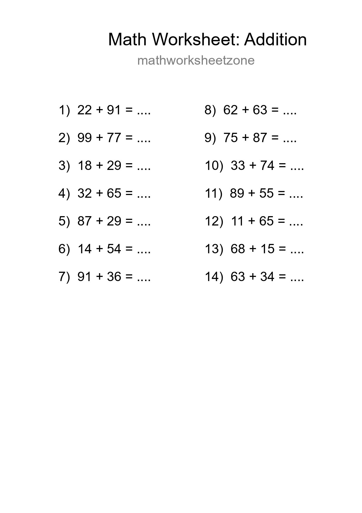 Free 14 Addition Math Worksheet For Grade 3 With Answers - Part 81