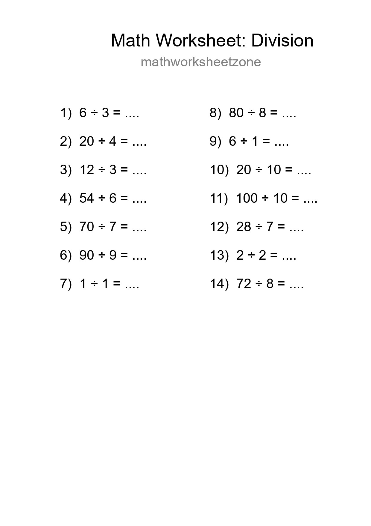 Free 14 Division Math Worksheet For Grade 1 With Answers - Part 244