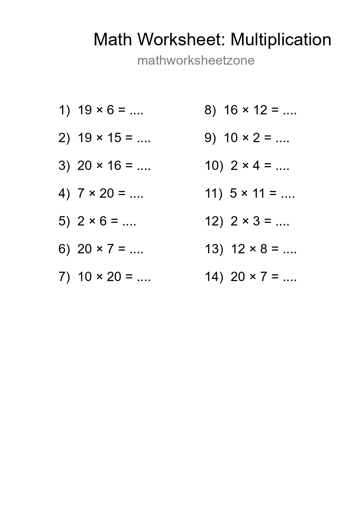 Free 14 Multiplication Math Worksheet For Grade 2 - Part 247