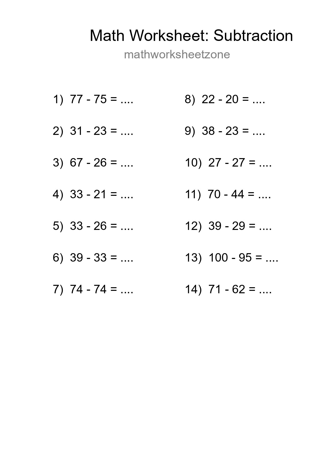 Free 14 Subtraction Math Worksheet For Grade 3 - Part 148