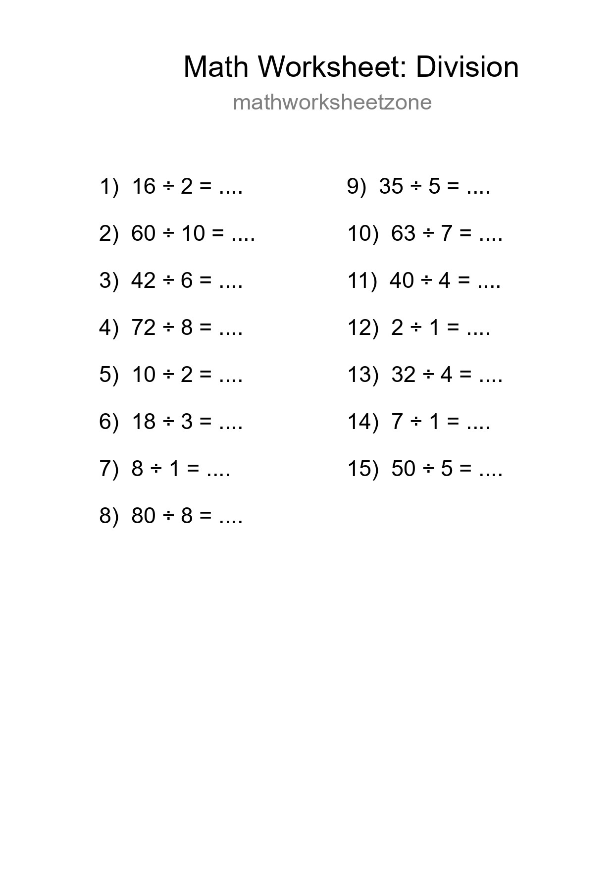 Free 15 Division Math Worksheet For Grade 1 - Part 134