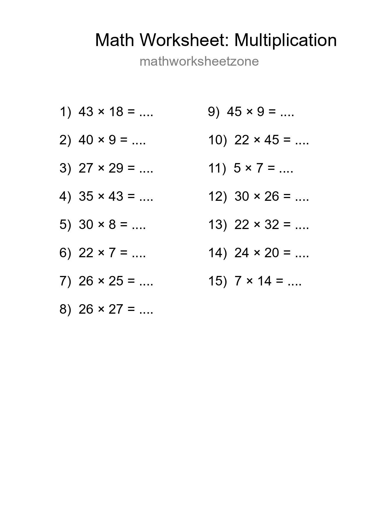 Free 15 Multiplication Math Worksheet For Grade 2 With Answers - Part 117