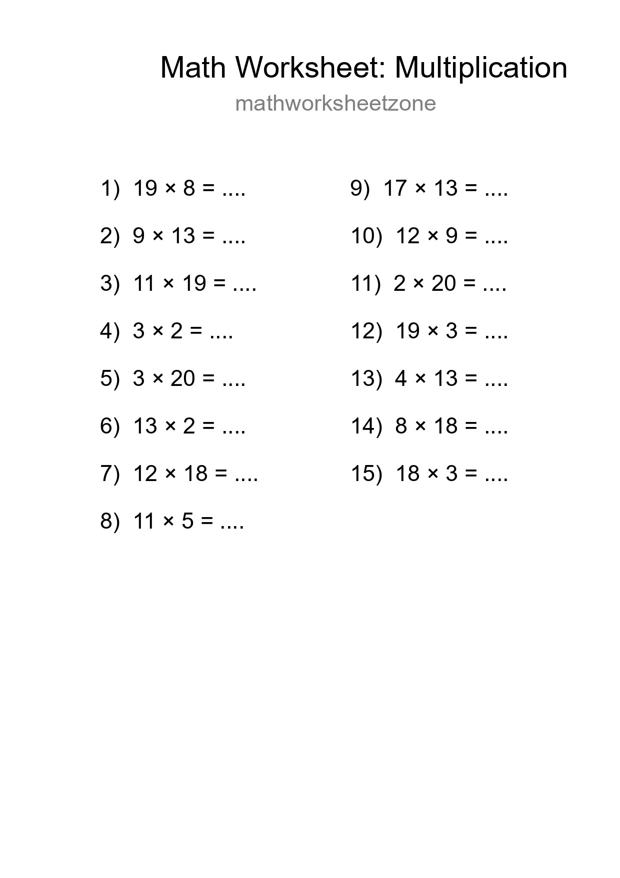 Free 15 Multiplication Math Worksheet For Grade 2 With Answers - Part 17