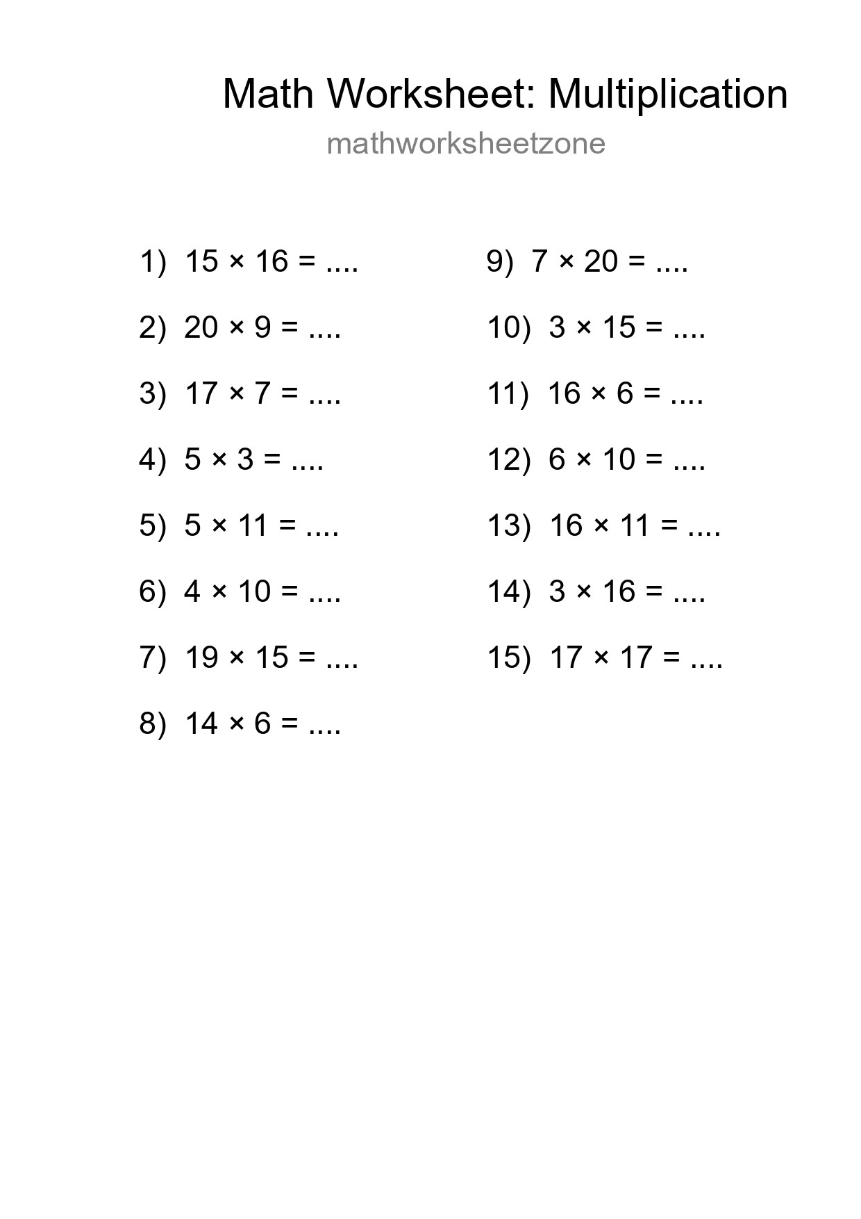 Free 15 Multiplication Math Worksheet For Grade 2 With Answers - Part 57
