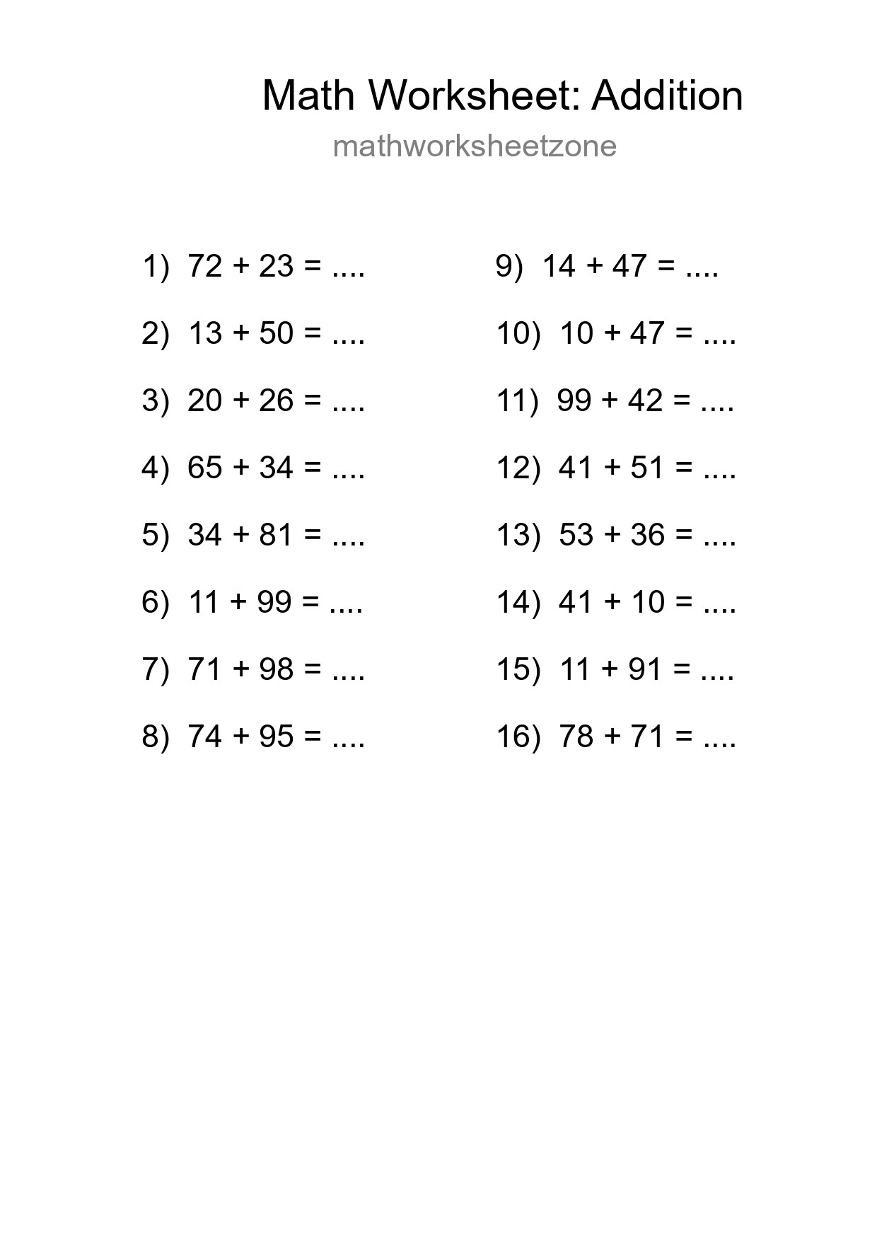 Free 16 Addition Math Worksheet For Grade 3 With Answers - Part 231