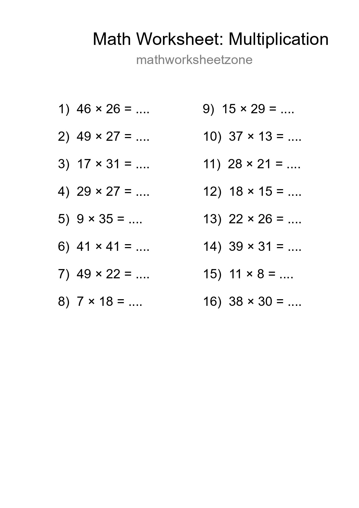 Free 16 Multiplication Math Worksheet For Grade 2 With Answers - Part 297