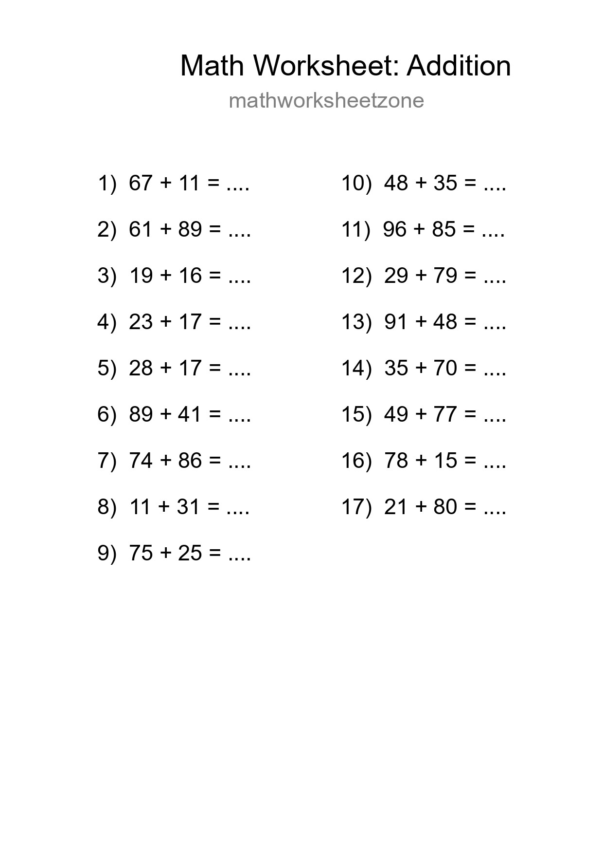 Free 17 Addition Math Worksheet For Grade 3 - Part 201