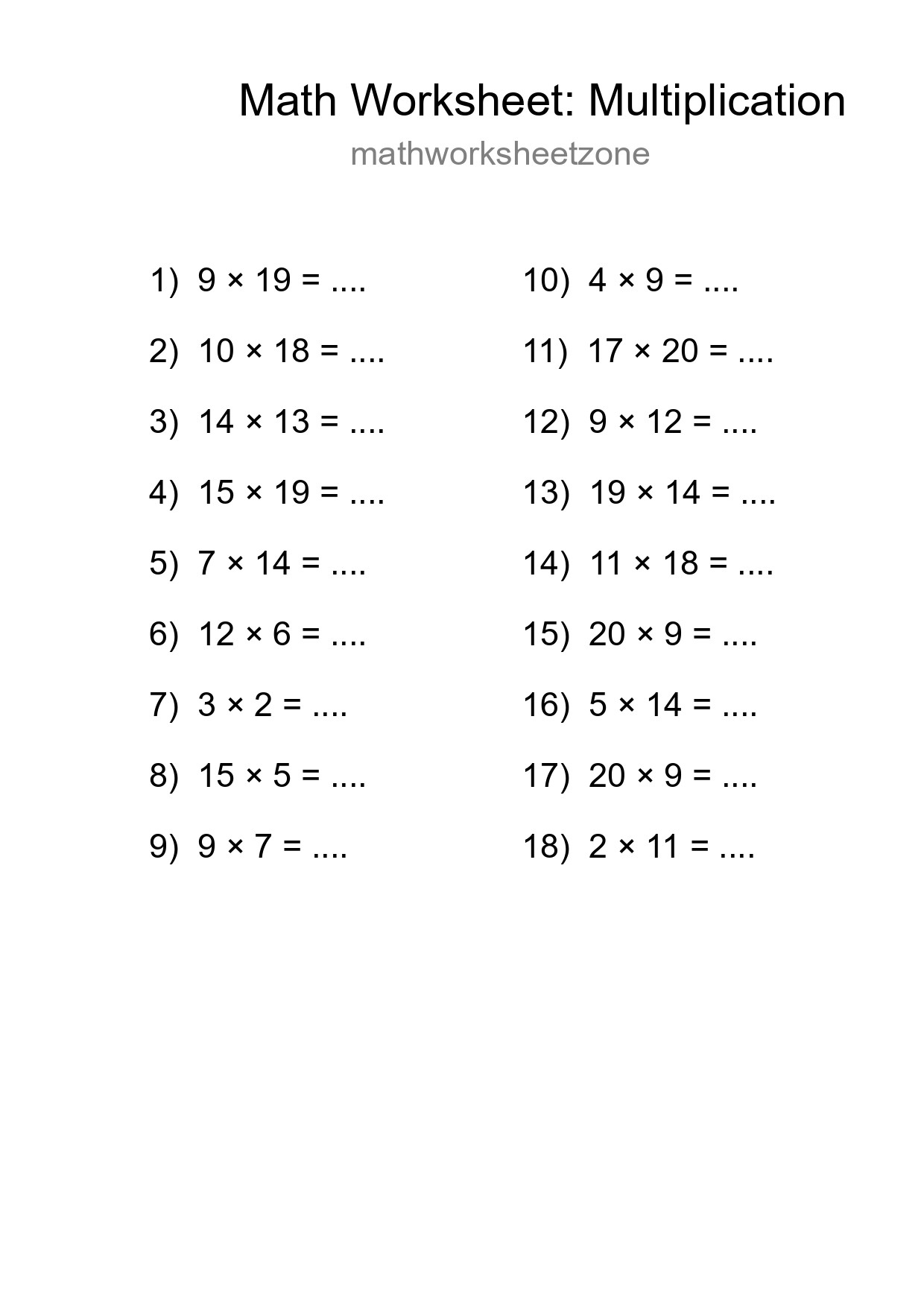 Free 18 Multiplication Math Worksheet For Grade 2 With Answers - Part 47
