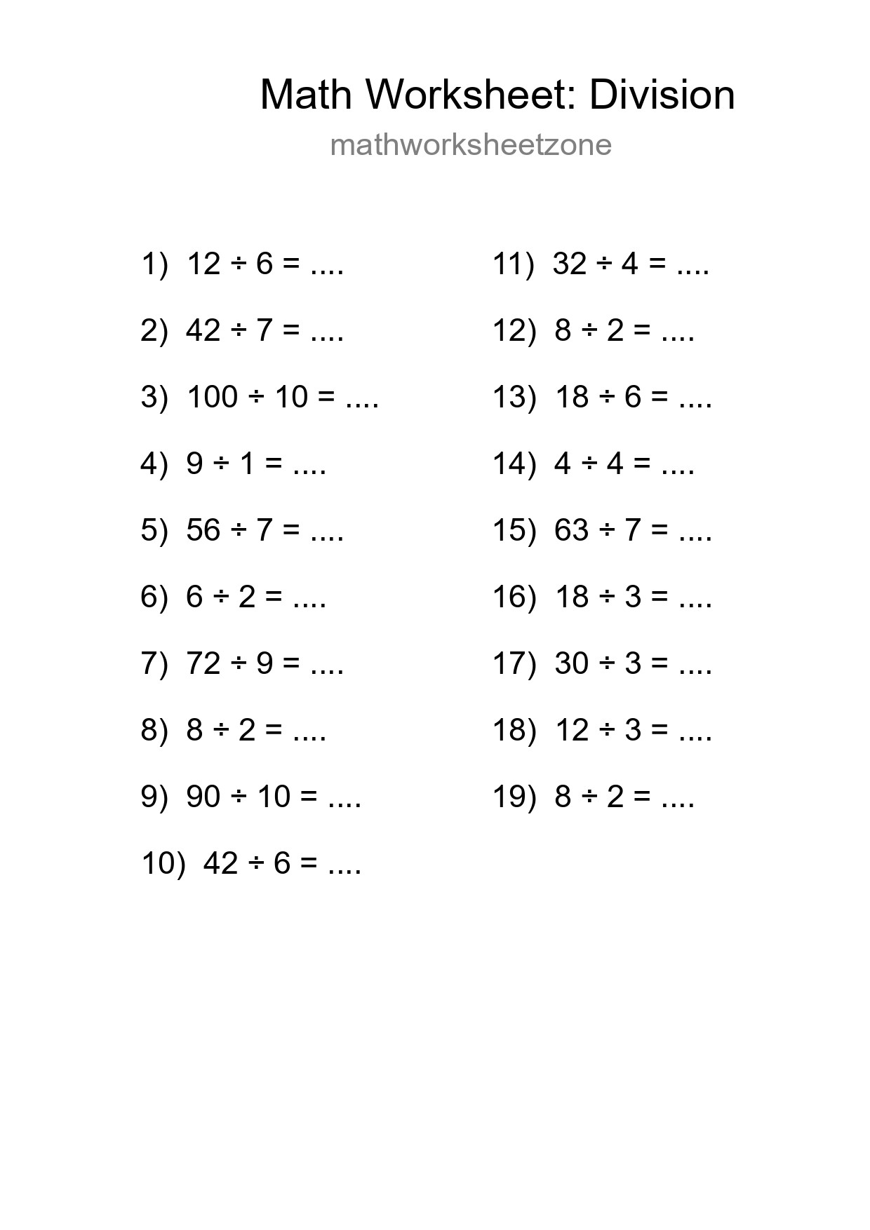 Free 19 Division Math Worksheet For Grade 1 With Answers - Part 174