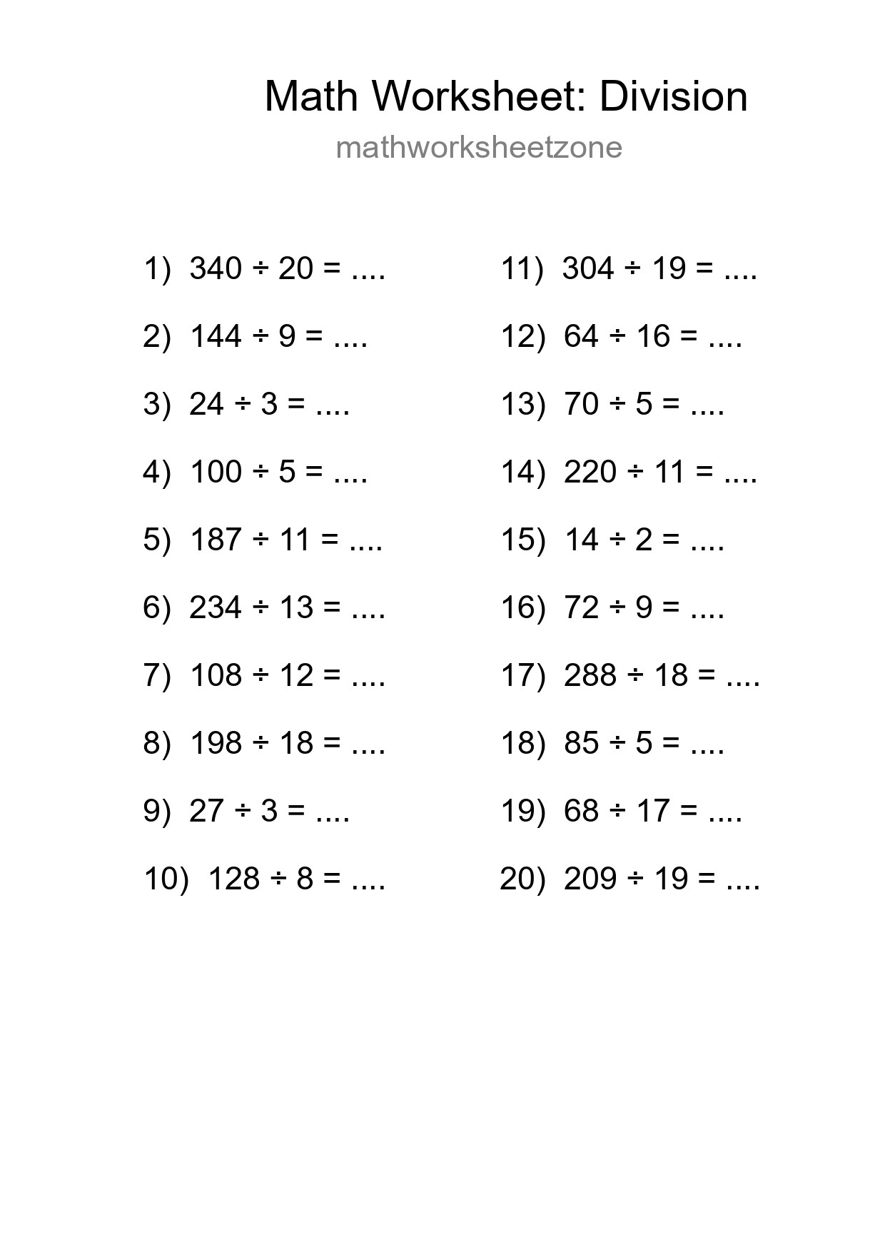 Free 20 Division Math Worksheet For Grade 2 - Part 54