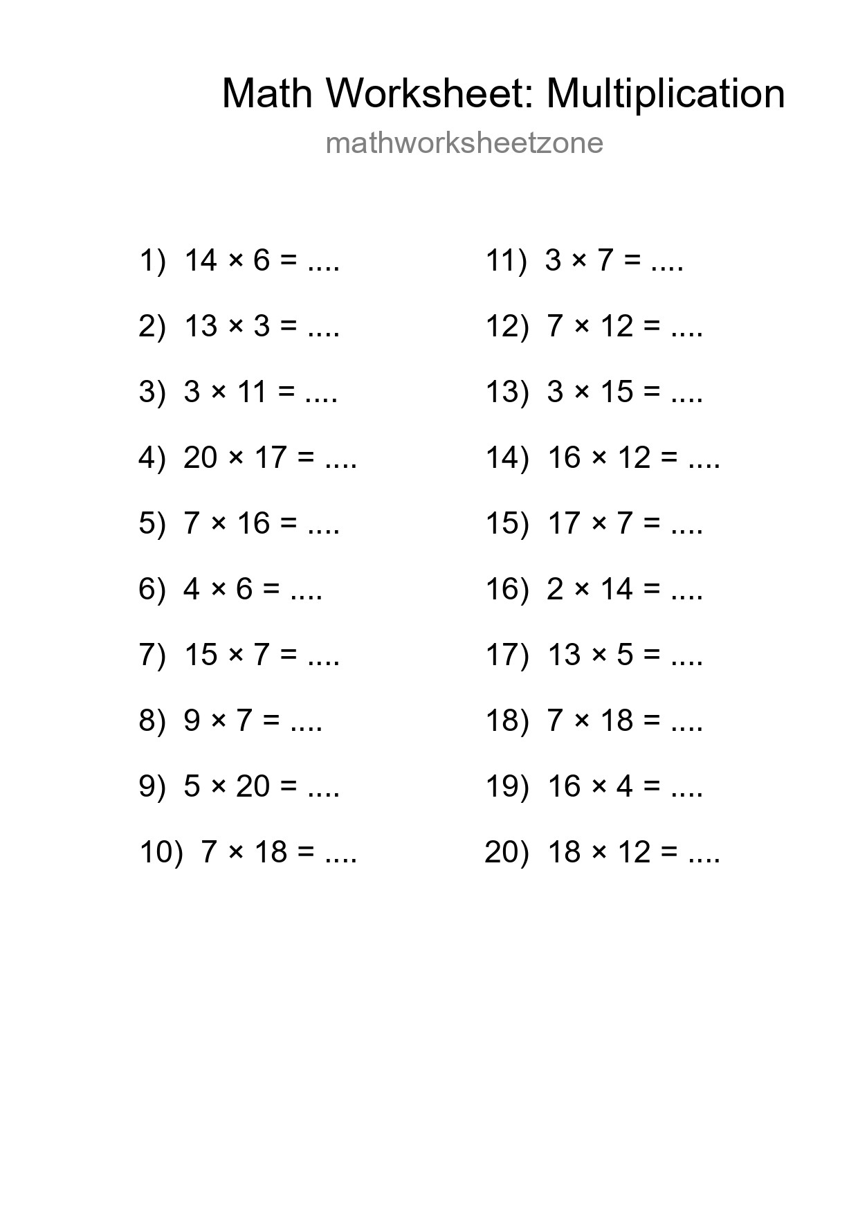 Free 20 Multiplication Math Worksheet For Grade 2 - Part 37
