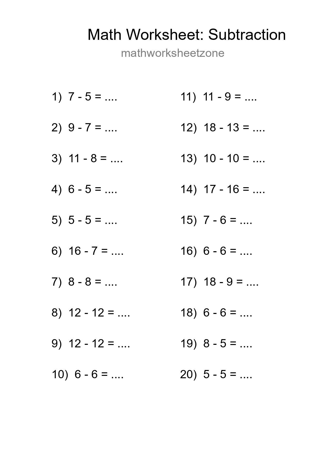 Free 20 Subtraction Math Worksheet For Grade 2 With Answers - Part 208