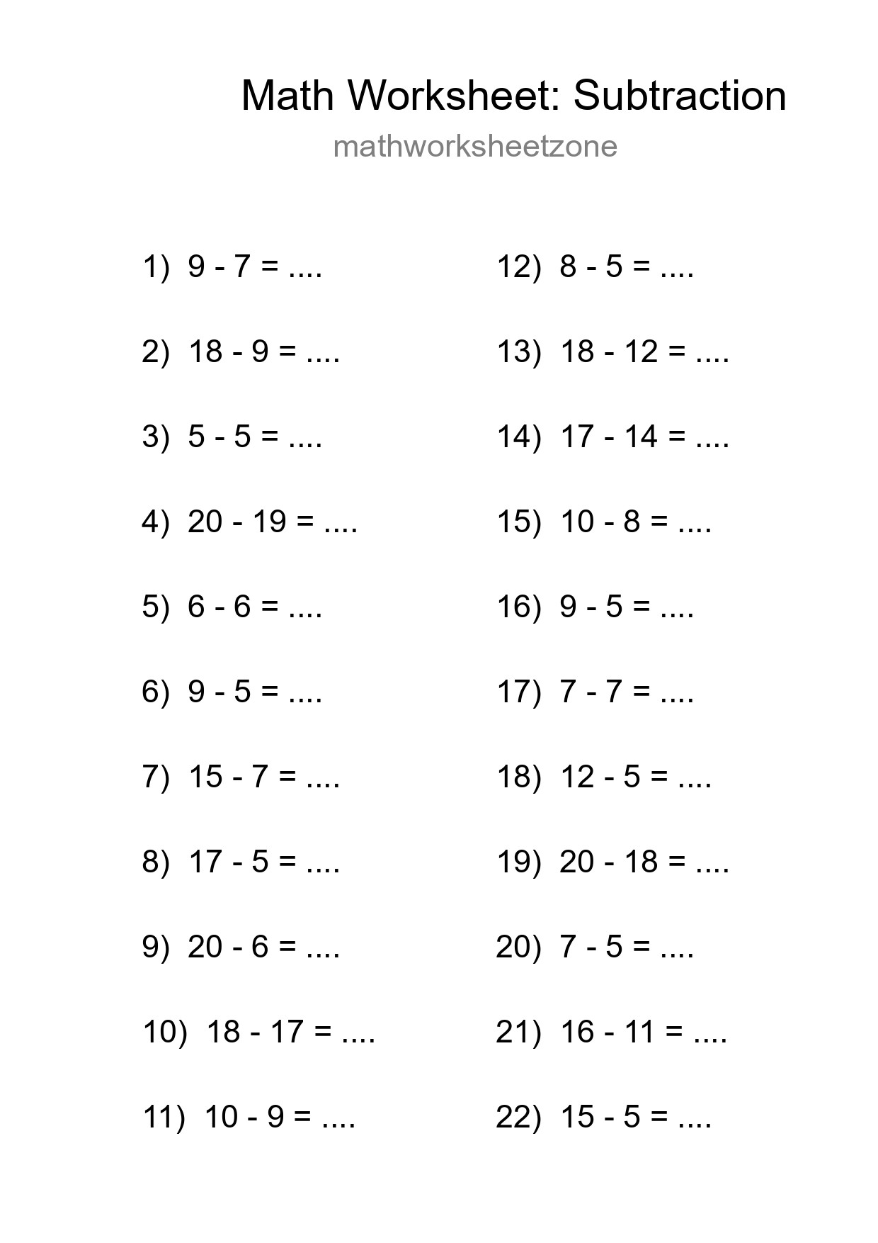 Free 22 Subtraction Math Worksheet For Grade 2 - Part 218