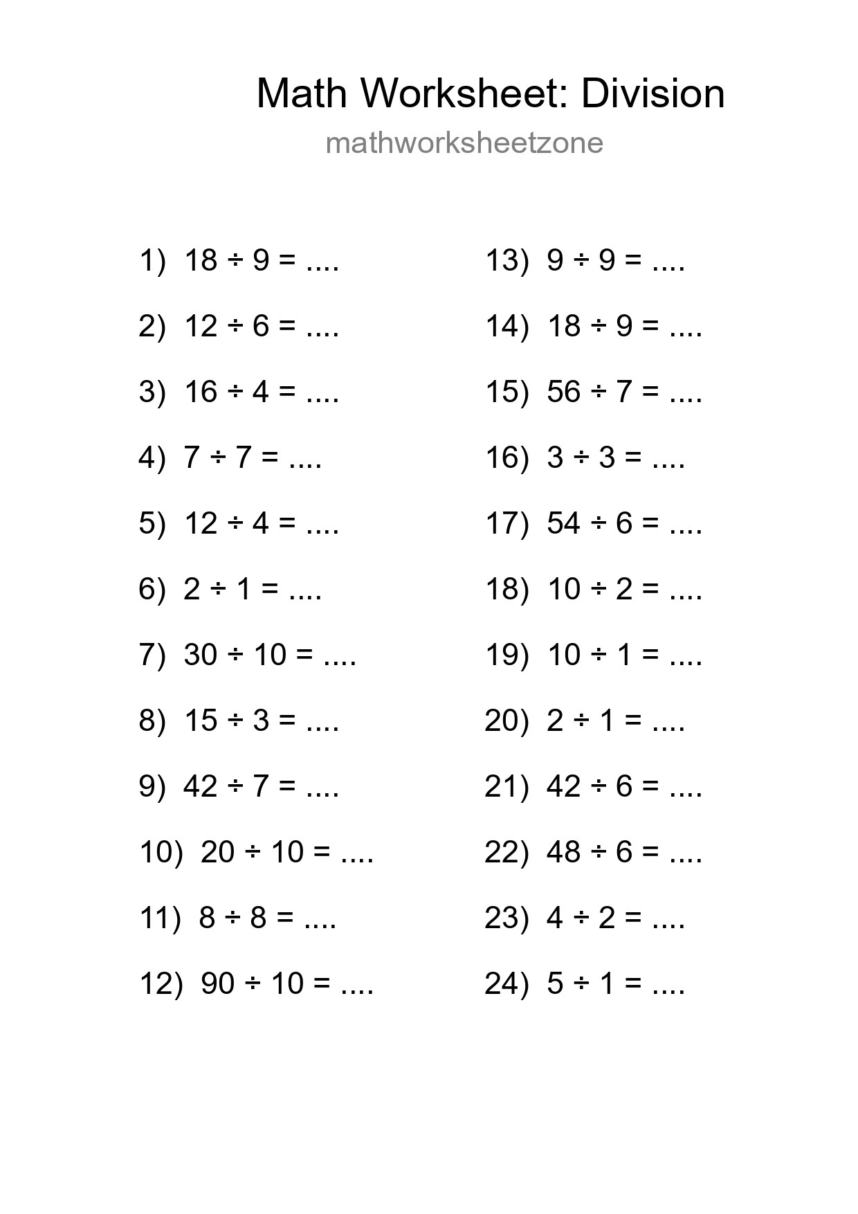 Free 24 Division Math Worksheet For Grade 1 - Part 294