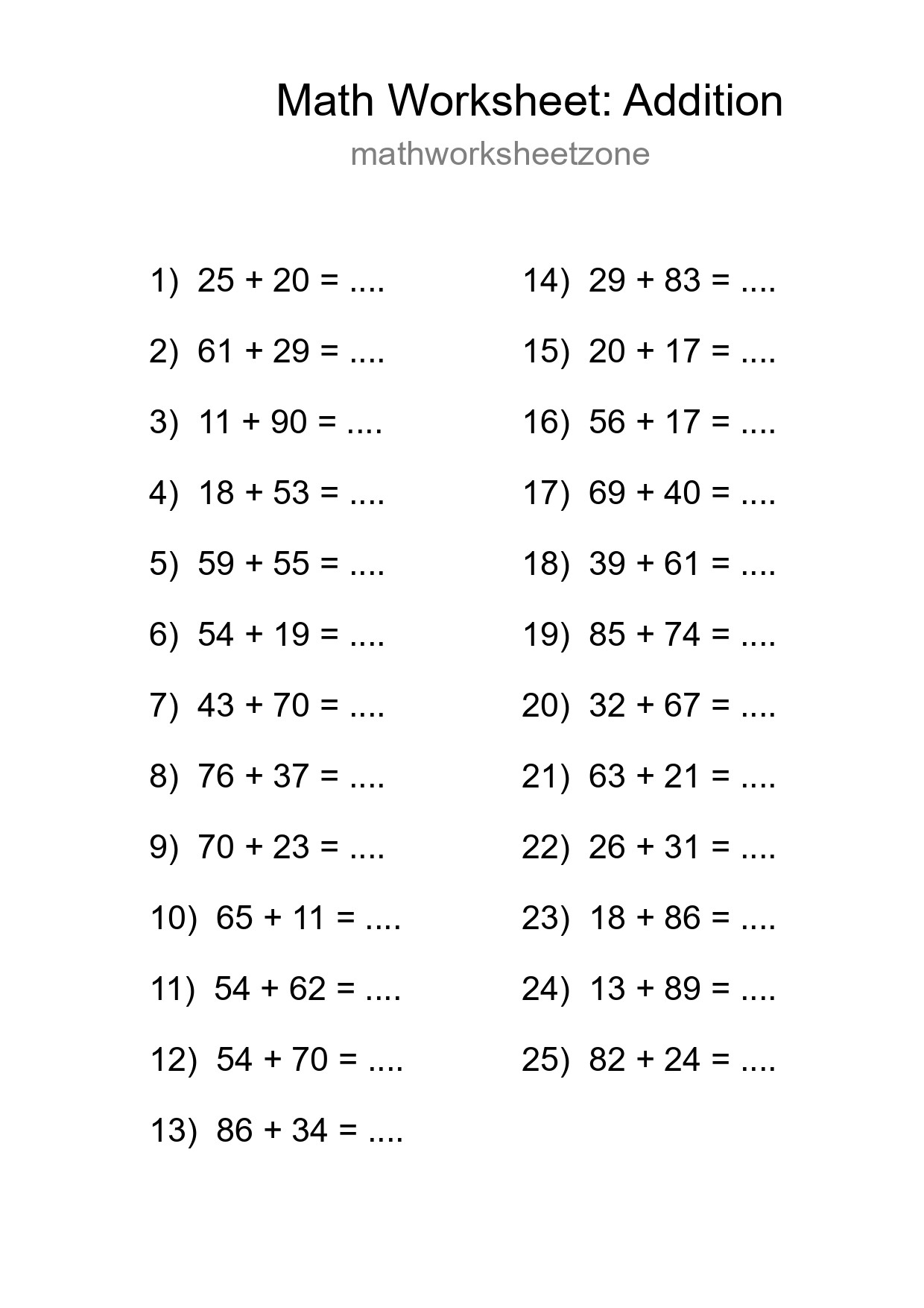 Free 25 Addition Math Worksheet For Grade 3 - Part 51