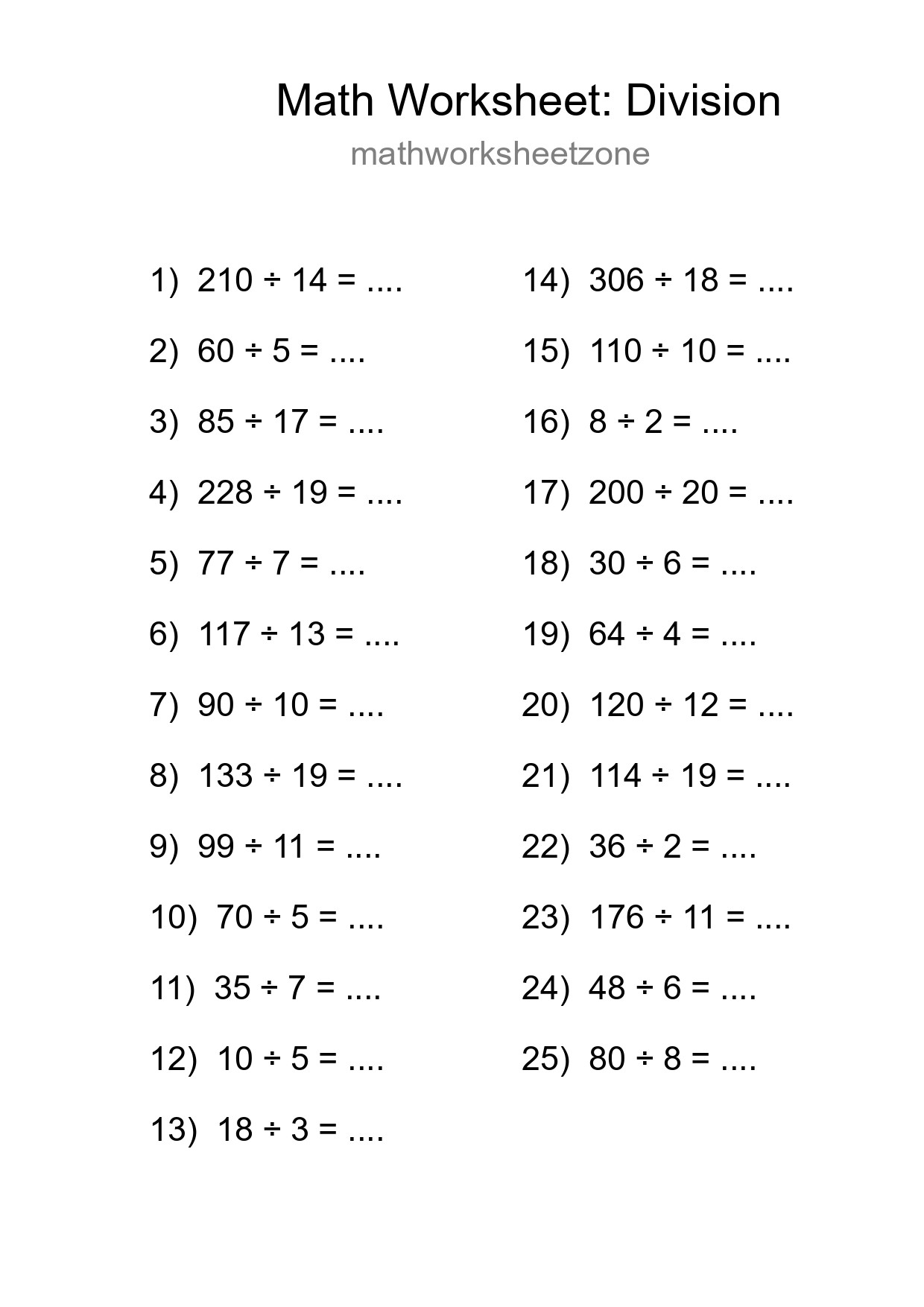 Free 25 Division Math Worksheet For Grade 2 - Part 74