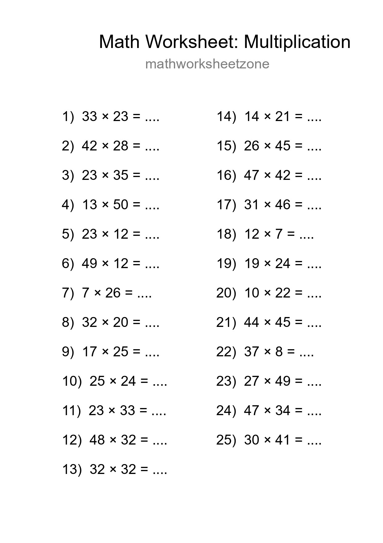 Free 25 Multiplication Math Worksheet For Grade 2 - Part 197