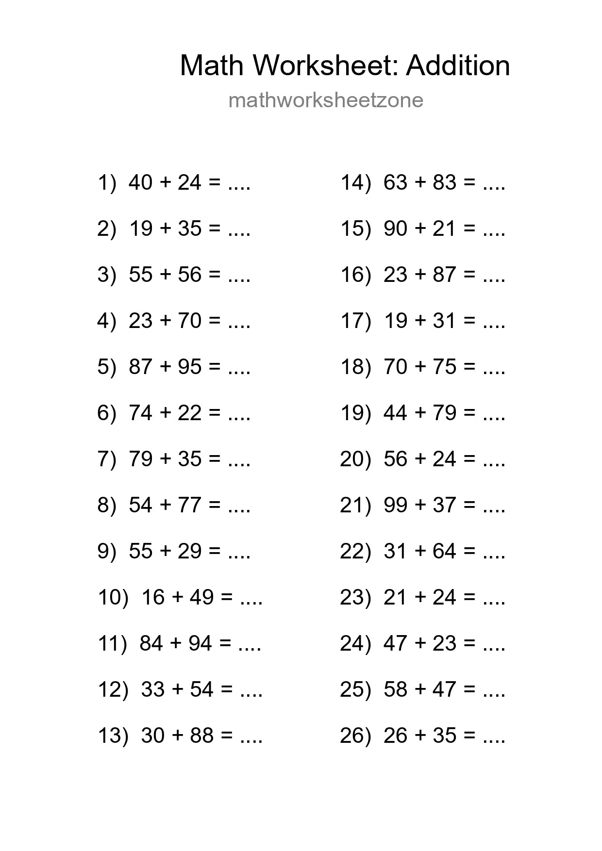 Free 26 Addition Math Worksheet For Grade 3 - Part 31