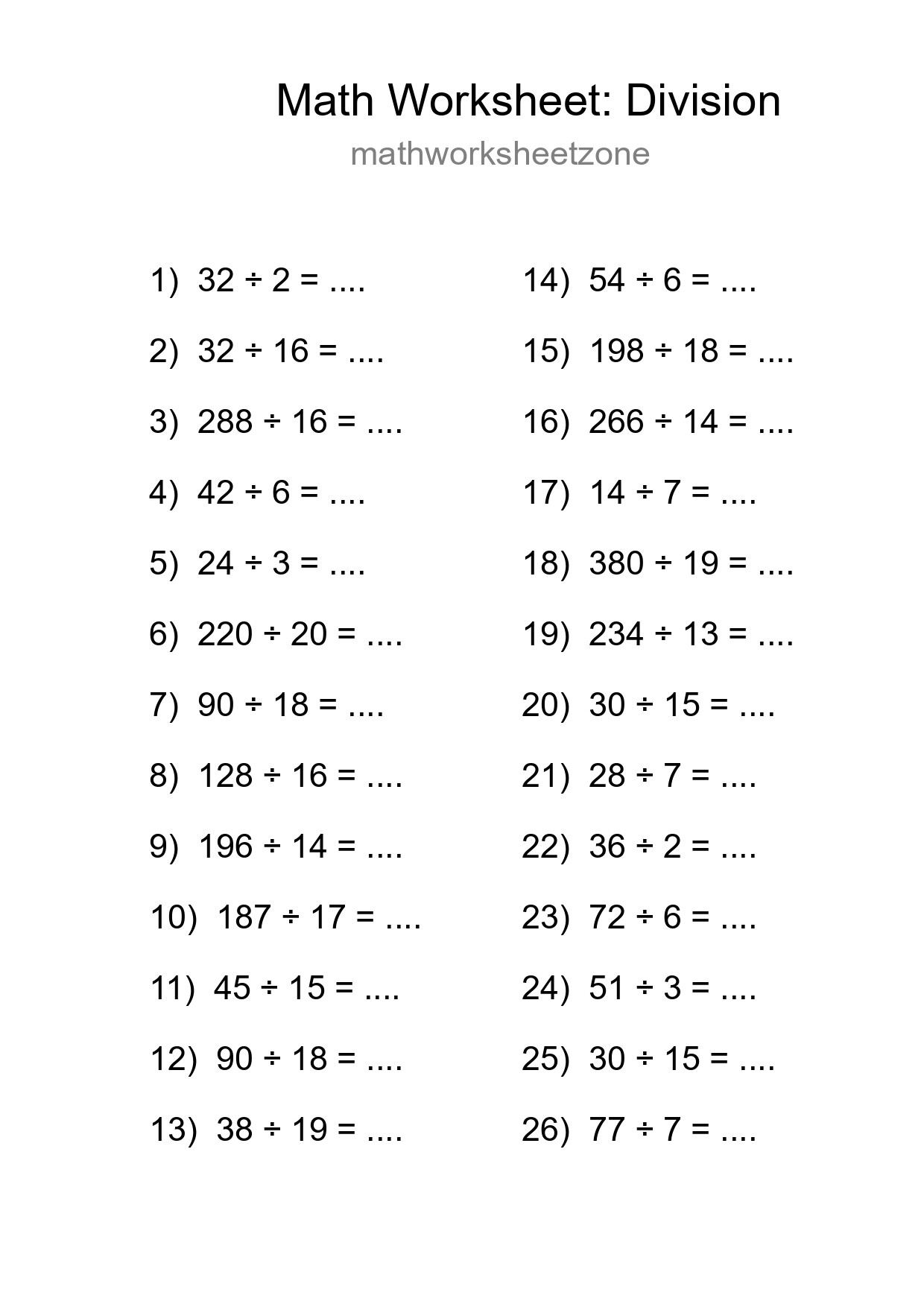 Free 26 Division Math Worksheet For Grade 2 With Answers - Part 154