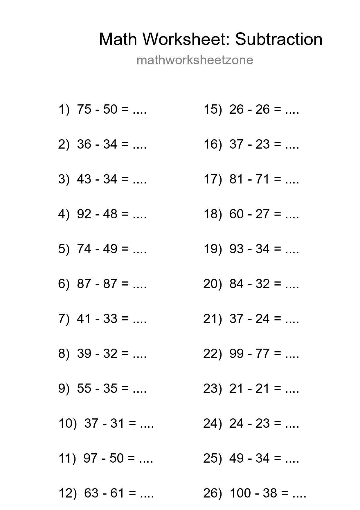 Free 27 Subtraction Math Worksheet For Grade 3 - Part 98