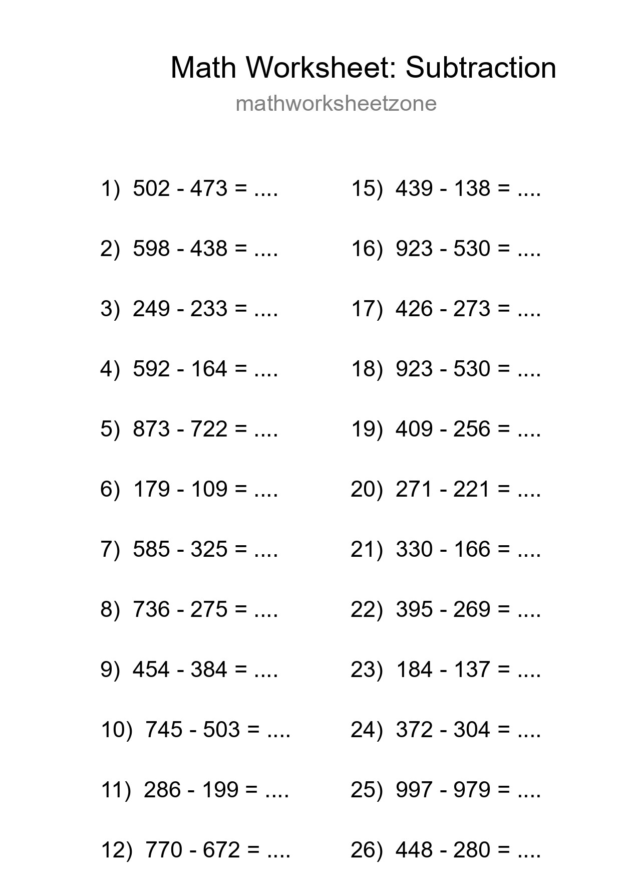 Free 27 Subtraction Math Worksheet For Grade 5 With Answers - Part 278