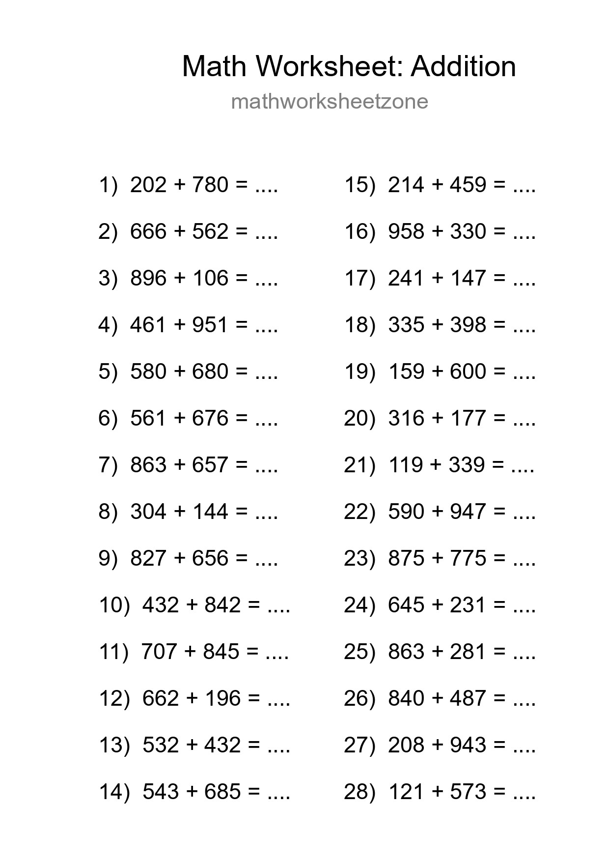 Free 28 Addition Math Worksheet For Grade 5 With Answers - Part 221