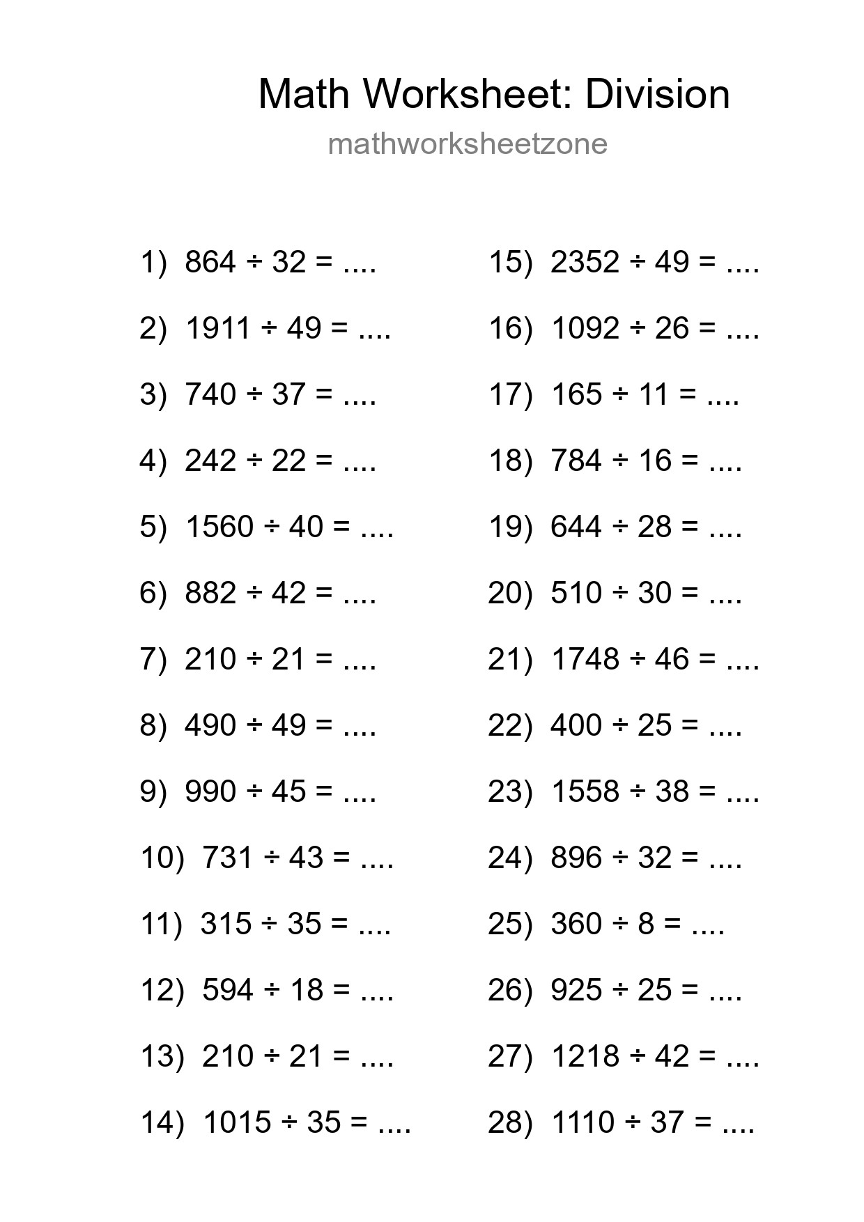 Free 28 Division Math Worksheet For Grade 2 - Part 204