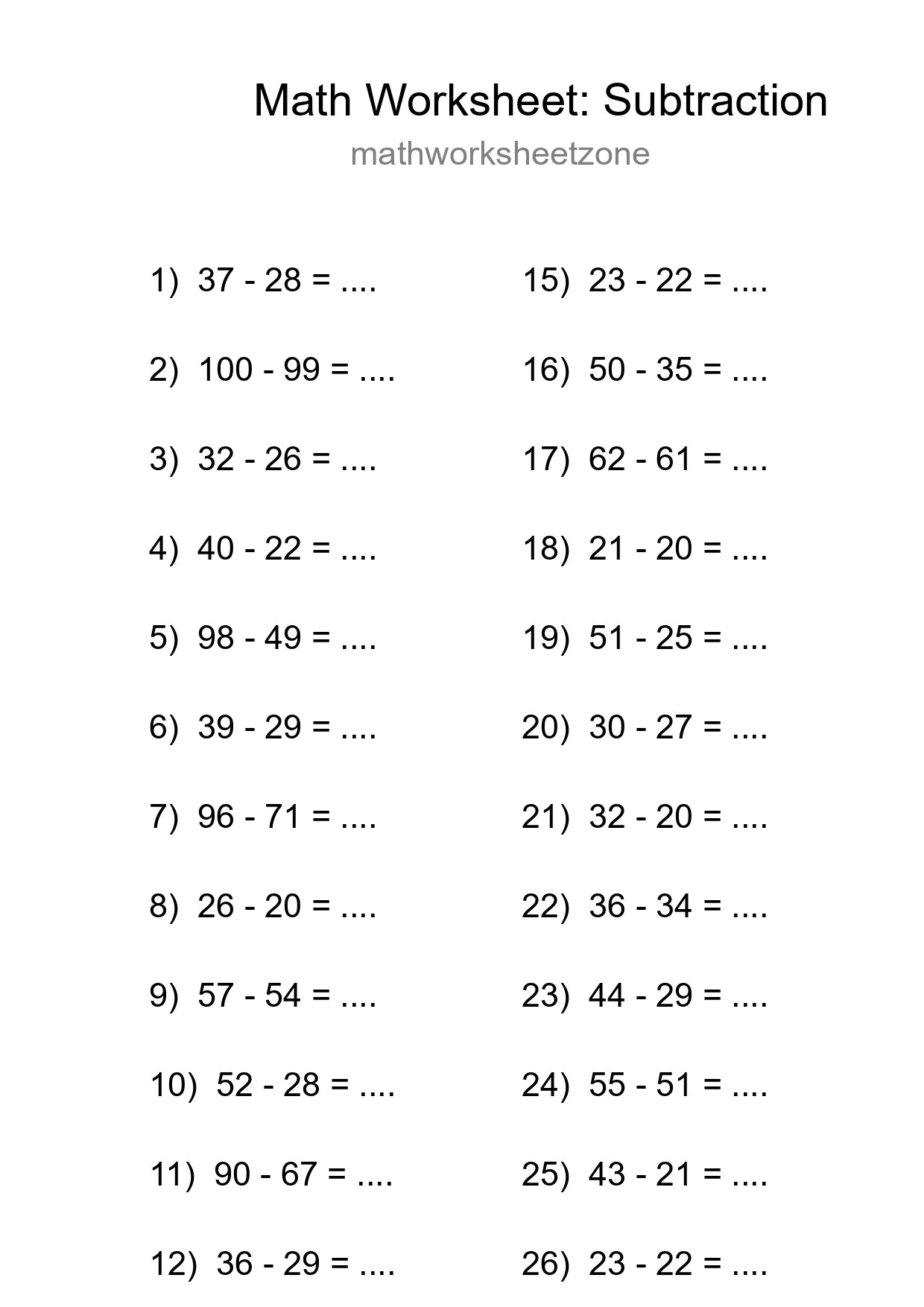 Free 28 Subtraction Math Worksheet For Grade 3 - Part 28