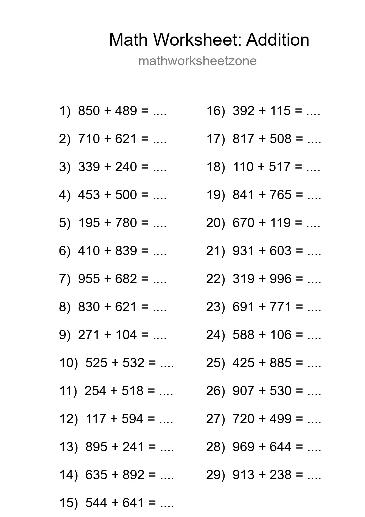 Free 29 Addition Math Worksheet For Grade 5 - Part 71