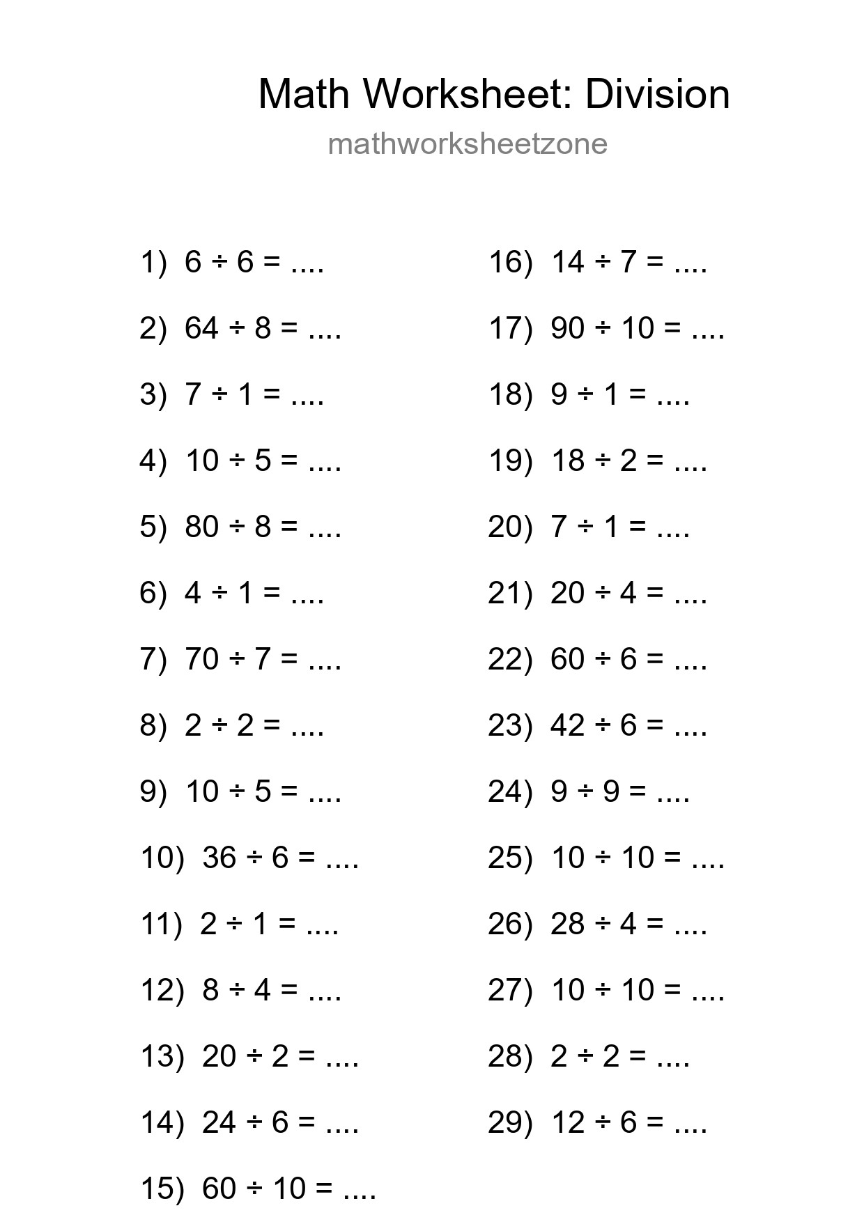 Free 29 Division Math Worksheet For Grade 1 - Part 264