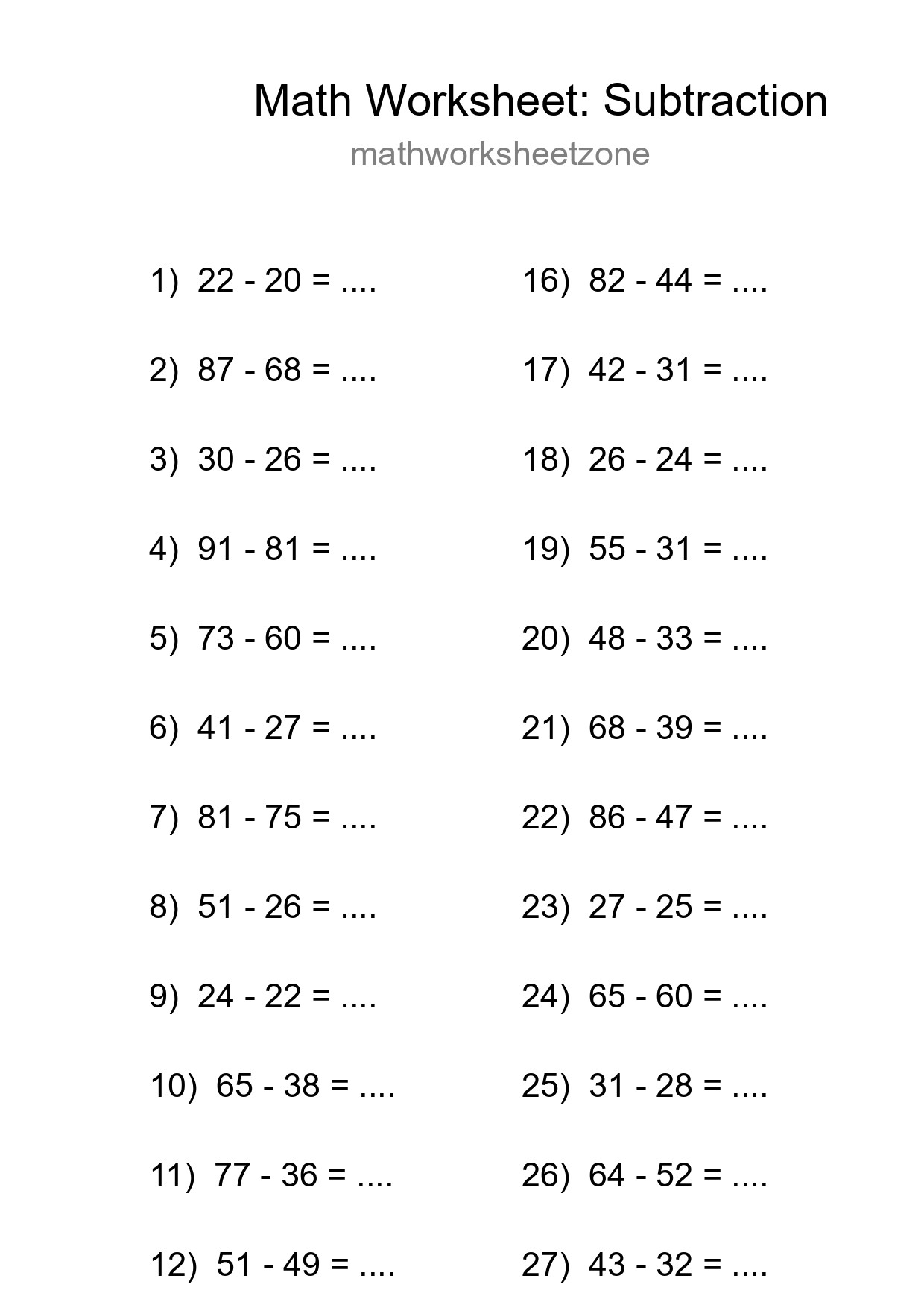 Free 30 Subtraction Math Worksheet For Grade 3 With Answers - Part 128