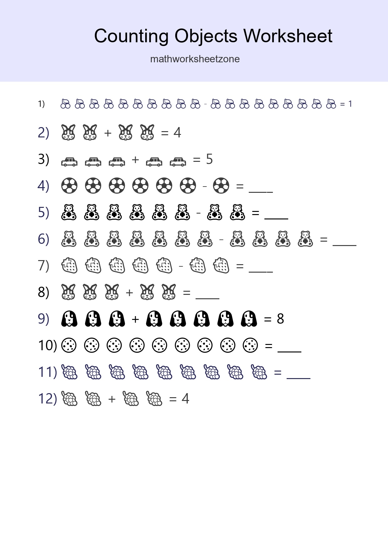 Free Counting Objects Worksheet For Kindergarten Printable - Part 73