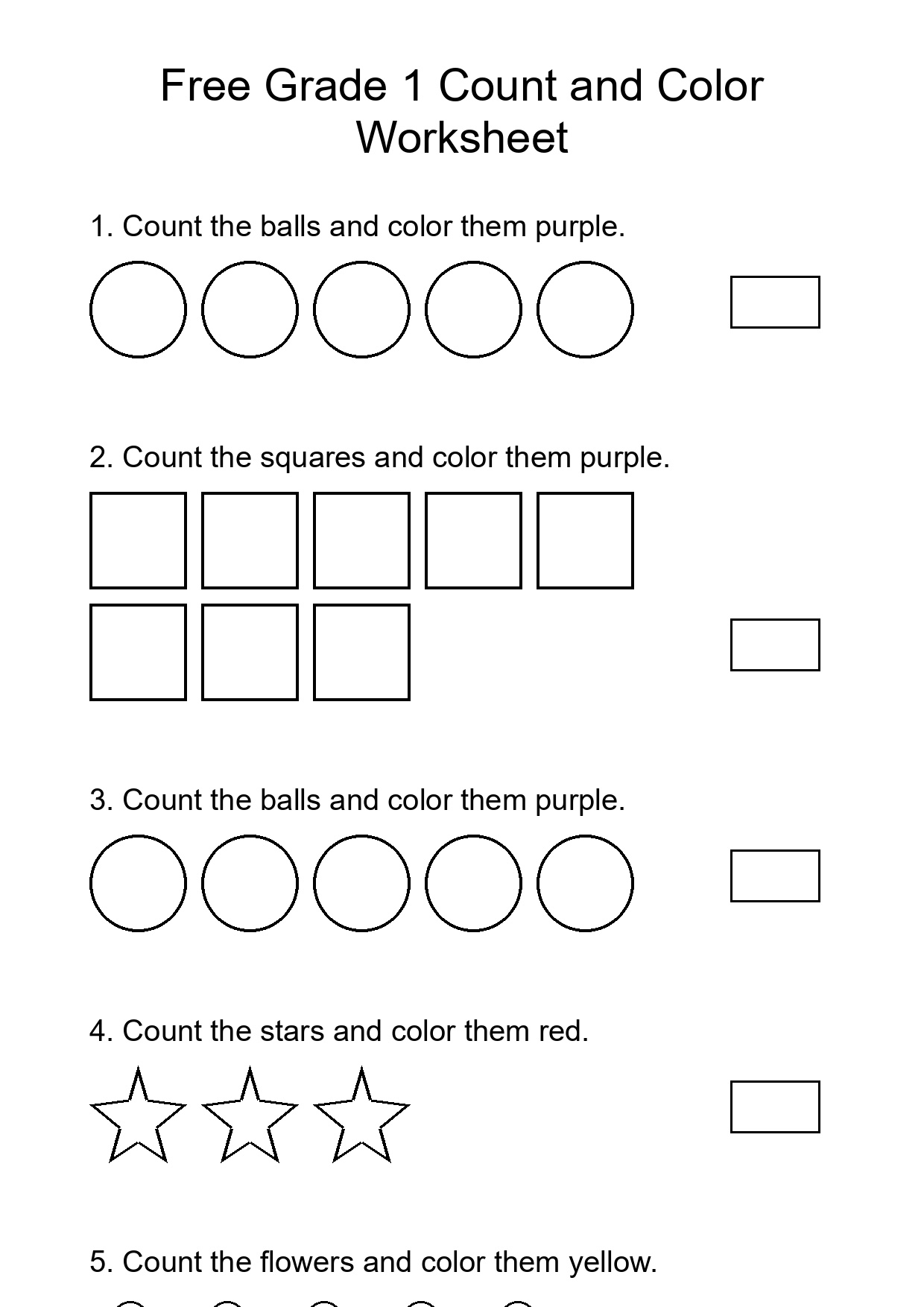 Free Grade 1 Count and Color Worksheet